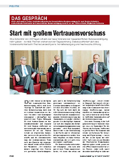 Vorschauseite 1: Das neue Vorstandstrio der KBV im Gespräch: Start mit großem Vertrauensvorschuss