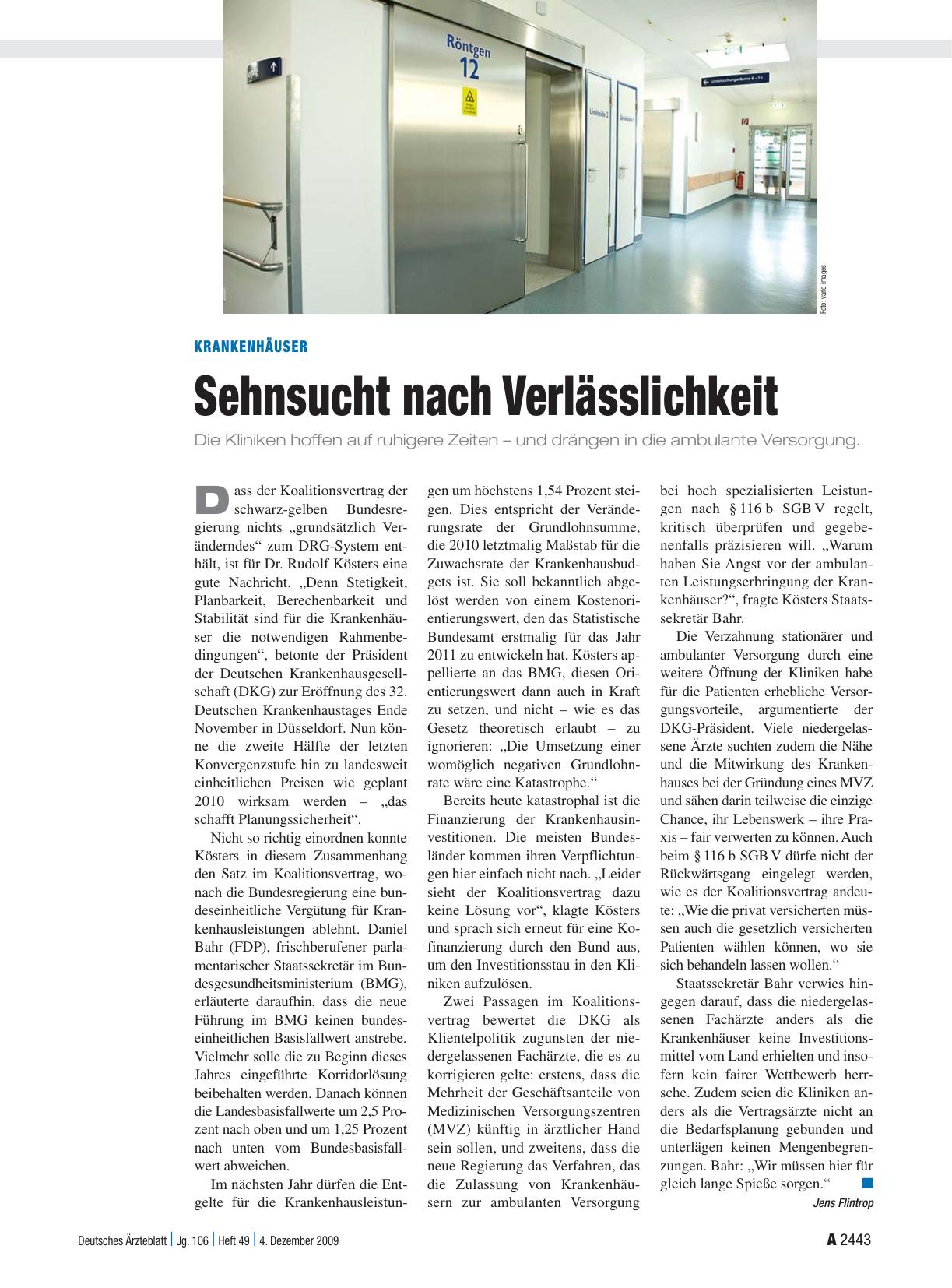 Vorschauseite 1: Krankenhäuser: Sehnsucht nach Verlässlichkeit