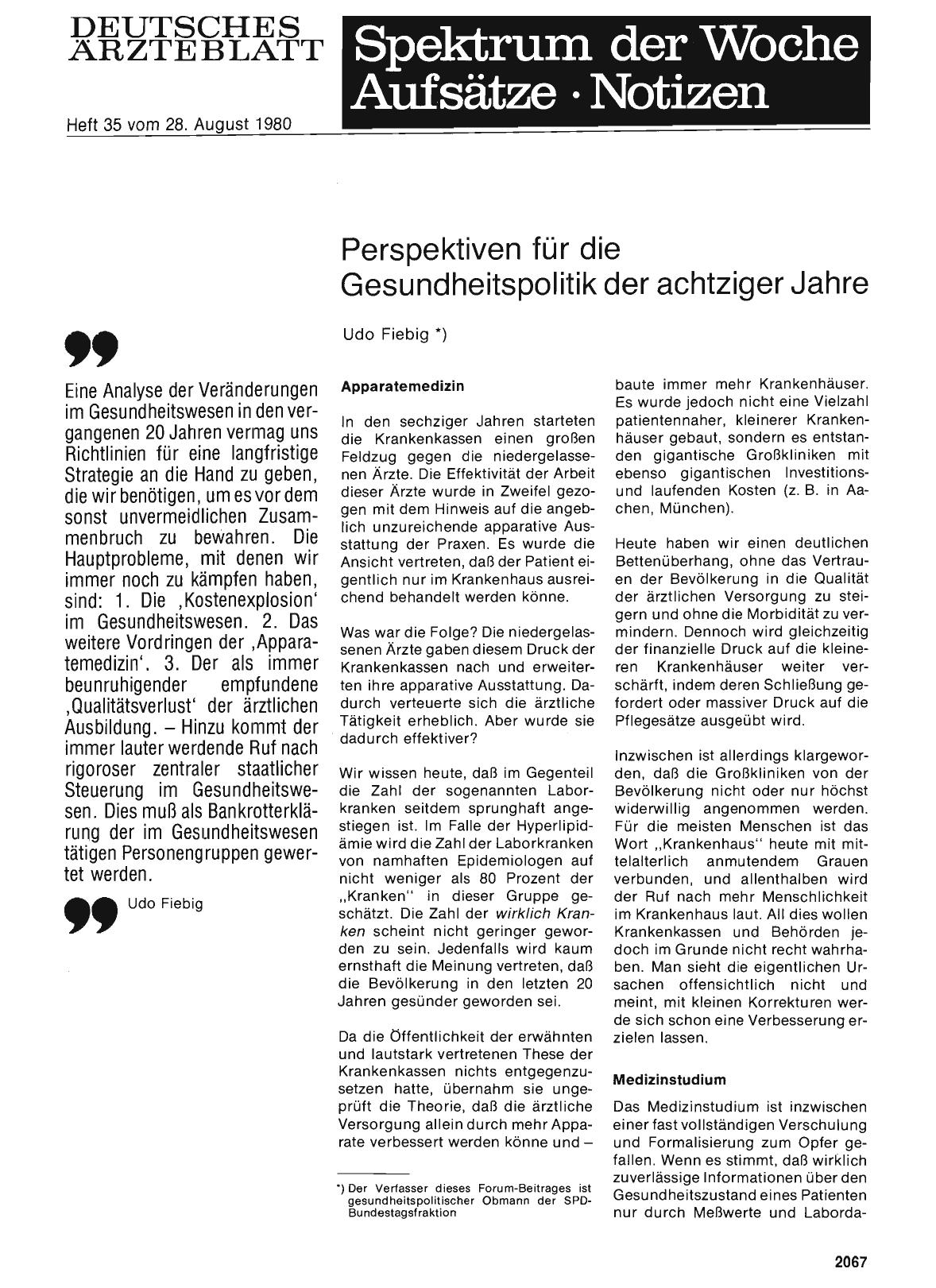 Vorschauseite 1: Perspektiven für die Gesundheitspolitik der achtziger Jahre