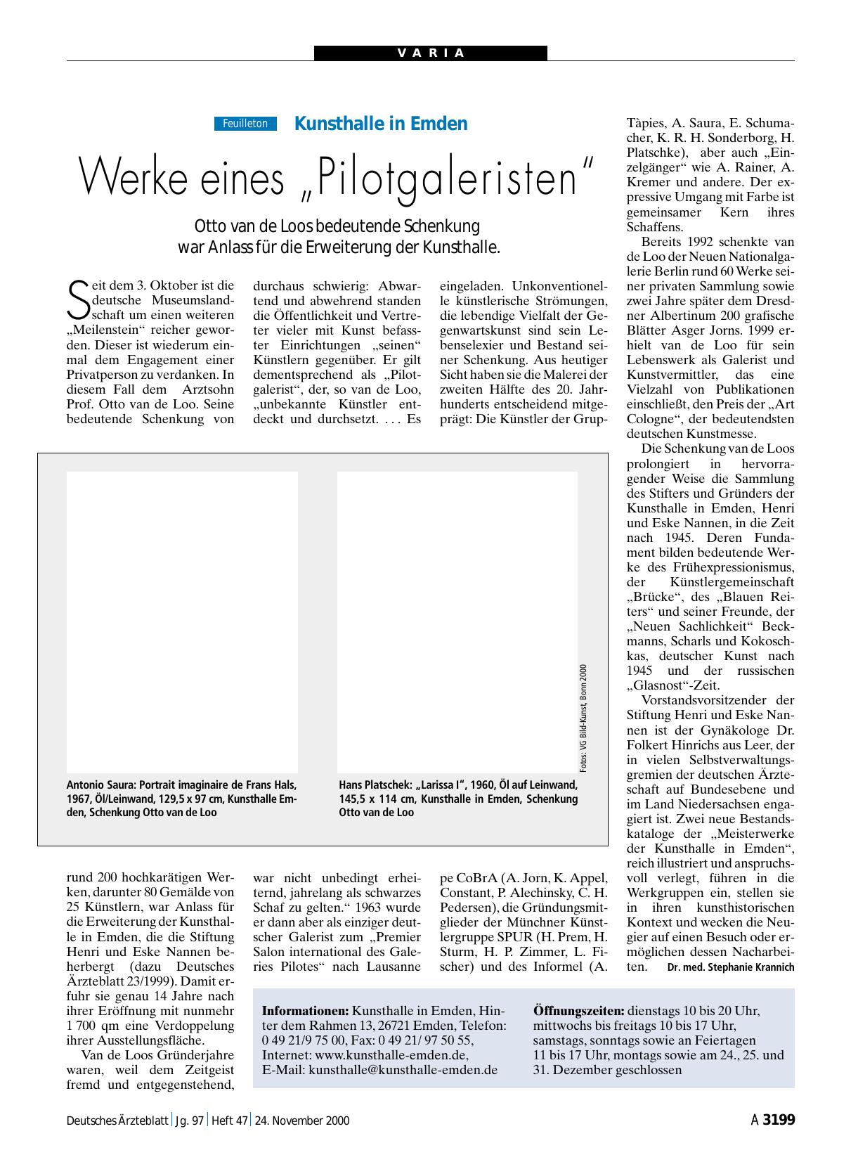 Vorschauseite 1: Kunsthalle in Emden: Werke eines „Pilotgaleristen“