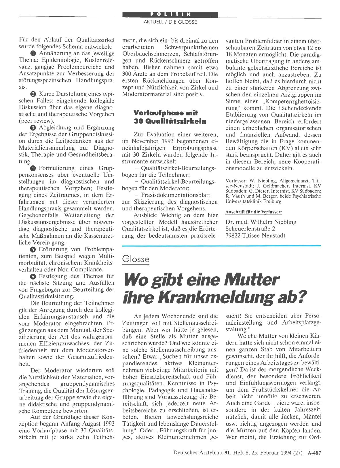 Vorschauseite 1: Glosse: Wo gibt eine Mutter ihre Krankmeldung ab?