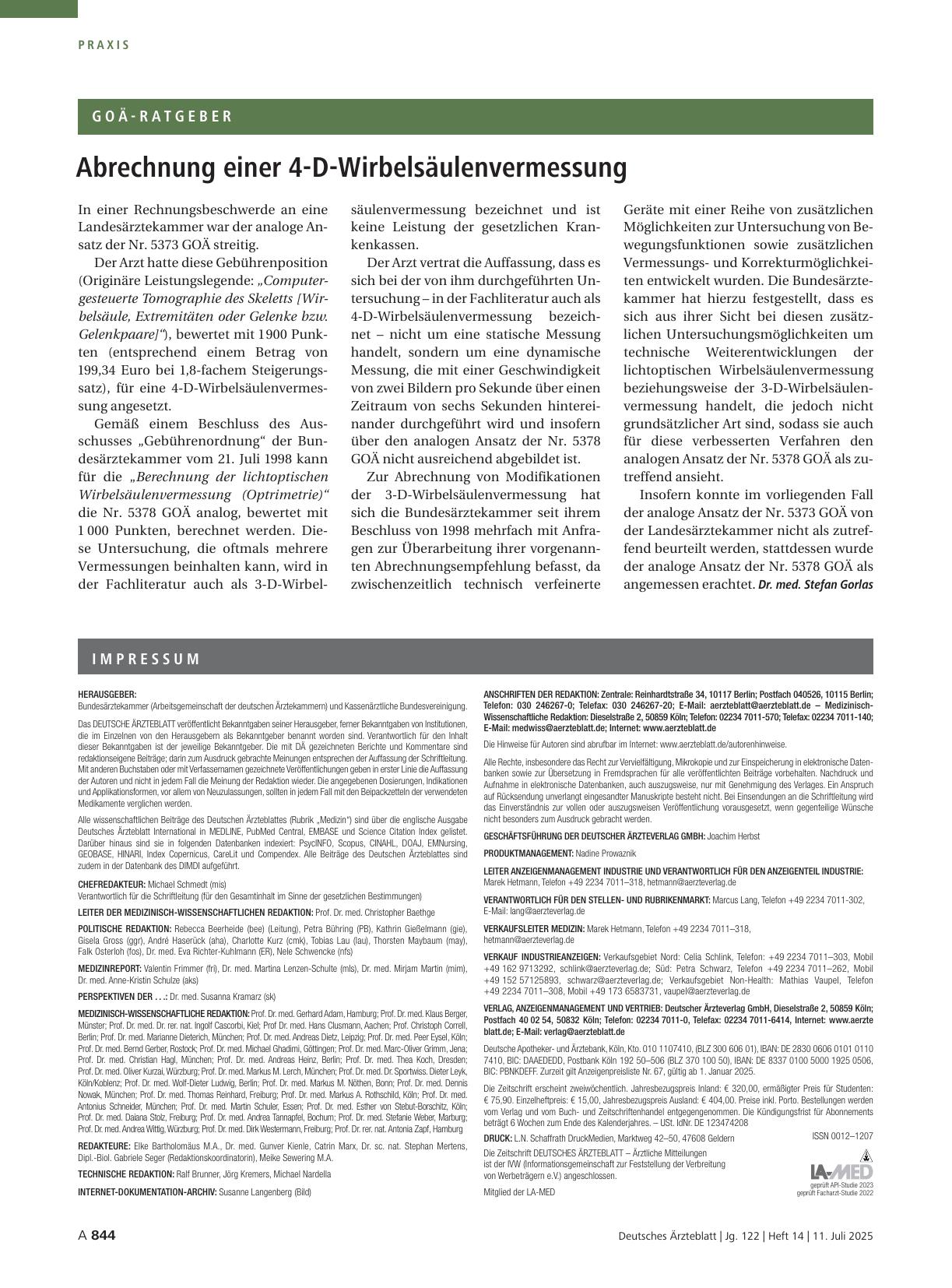 Vorschauseite 1: Abrechnung einer 4-D-Wirbelsäulenvermessung