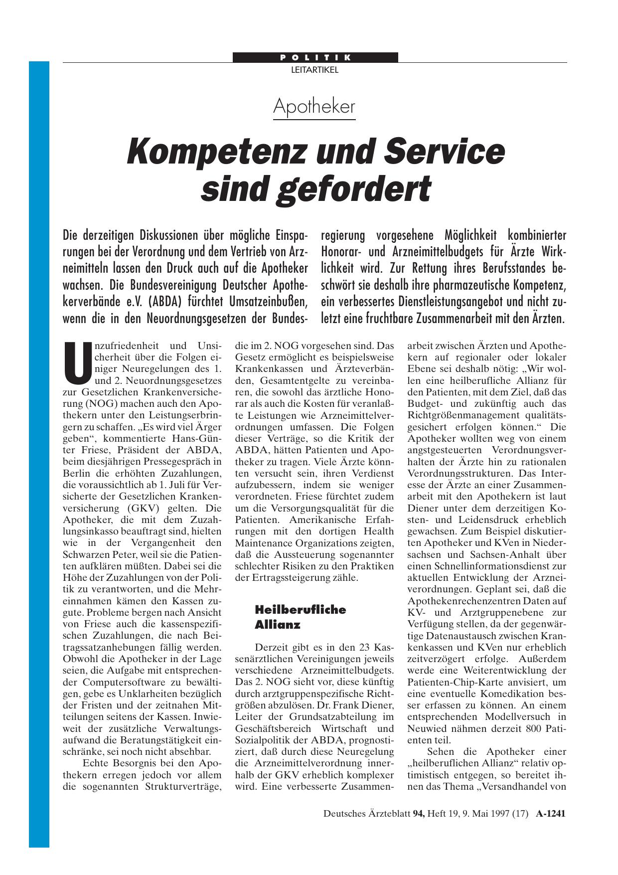 Vorschauseite 1: Apotheker: Kompetenz und Service sind gefordert