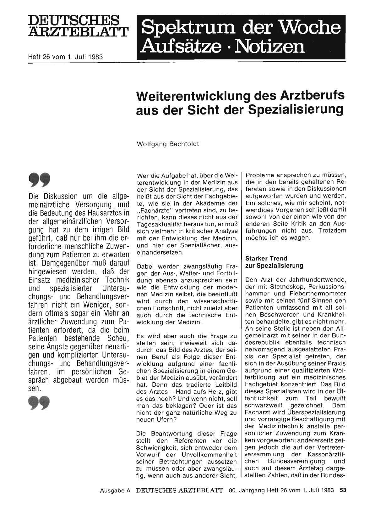 Vorschauseite 1: Weiterentwicklung des Arztberufs aus der Sicht der Spezialisierung