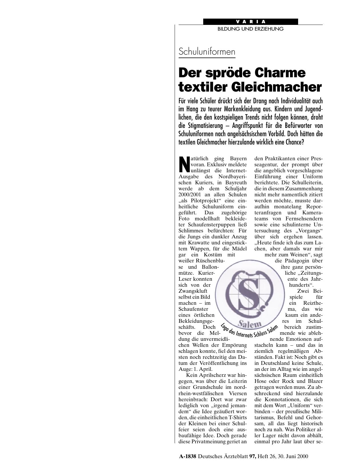 Vorschauseite 1: Schuluniformen: Der spröde Charme textiler Gleichmacher