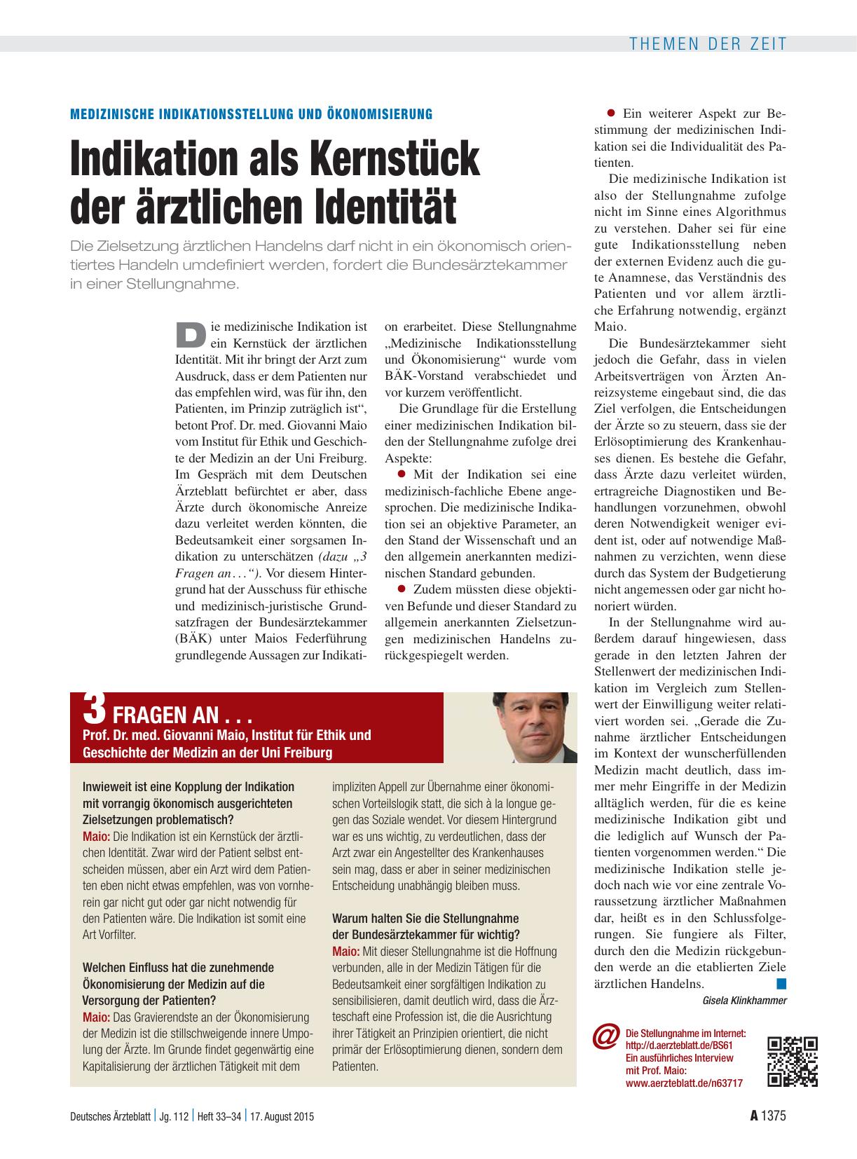 Vorschauseite 1: Medizinische Indikationsstellung und Ökonomisierung: Indikation als Kernstück der ärztlichen Identität