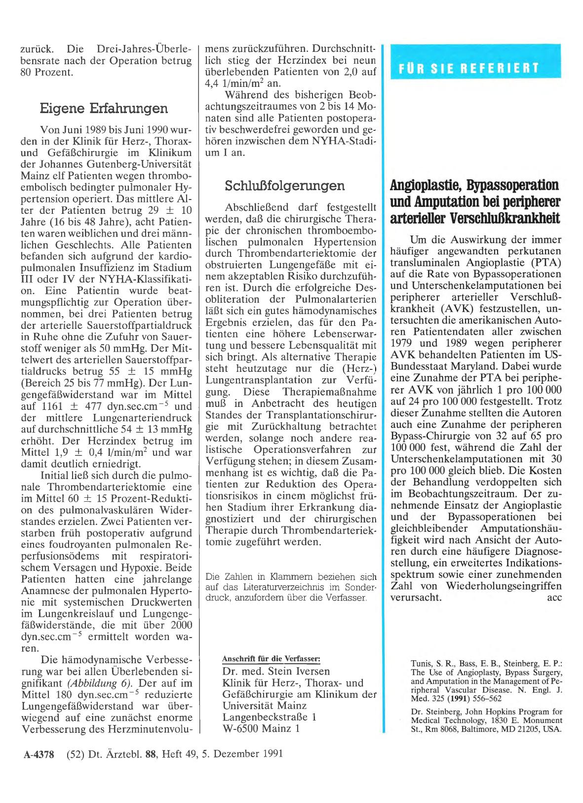 Vorschauseite 1: Angioplastle, Bypassoperation und Amputation bei peripherer arterieller Verschlußkrankheit