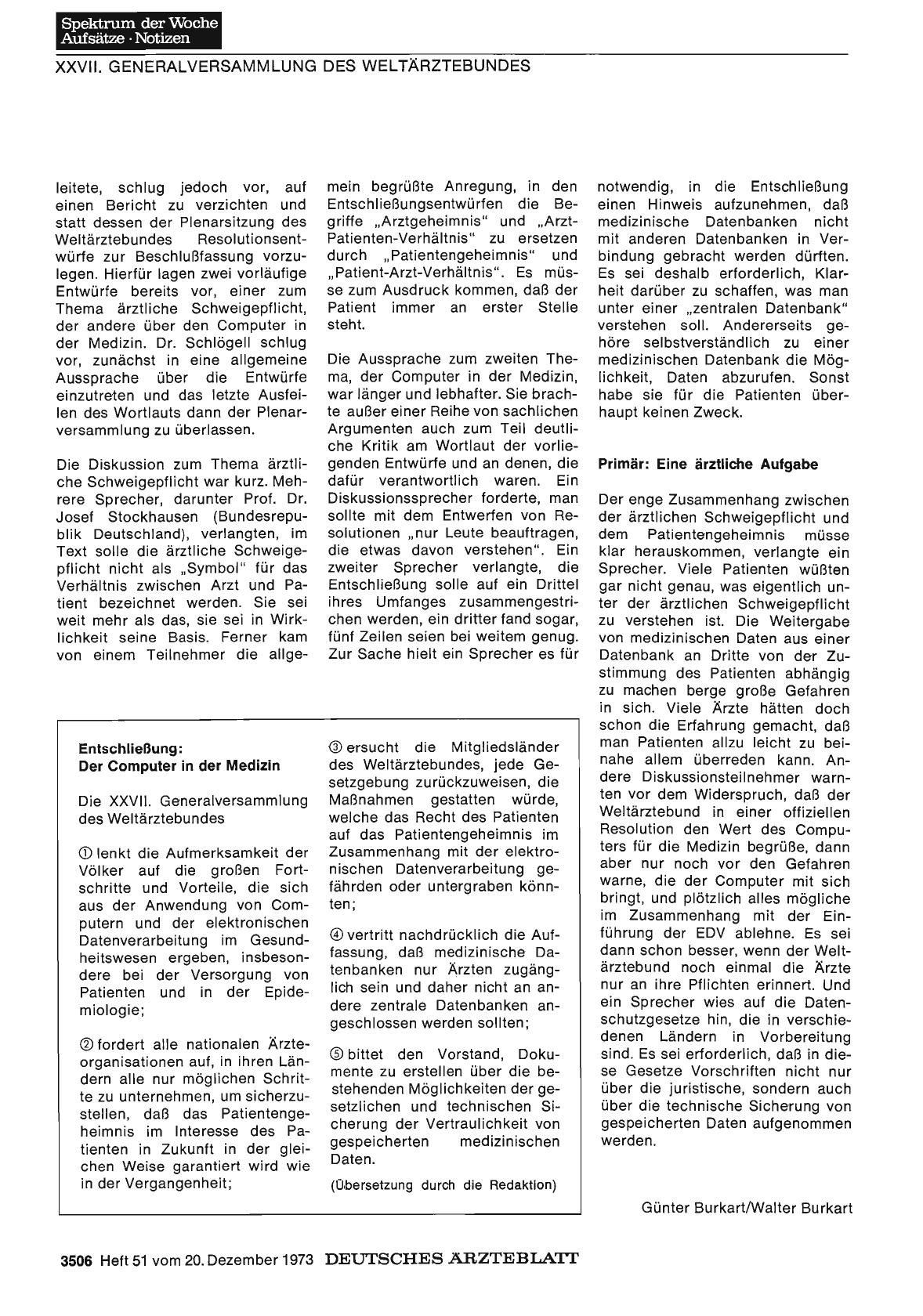 Vorschauseite 1: Entschließung: Der Computer in der Medizin