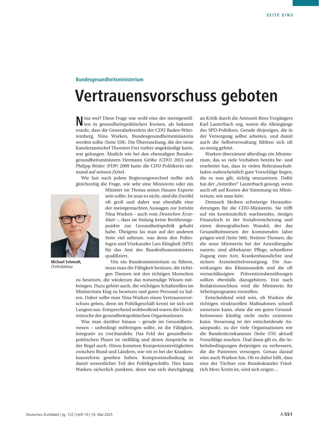 Vorschauseite 1: Bundesgesundheitsministerium: Vertrauensvorschuss geboten