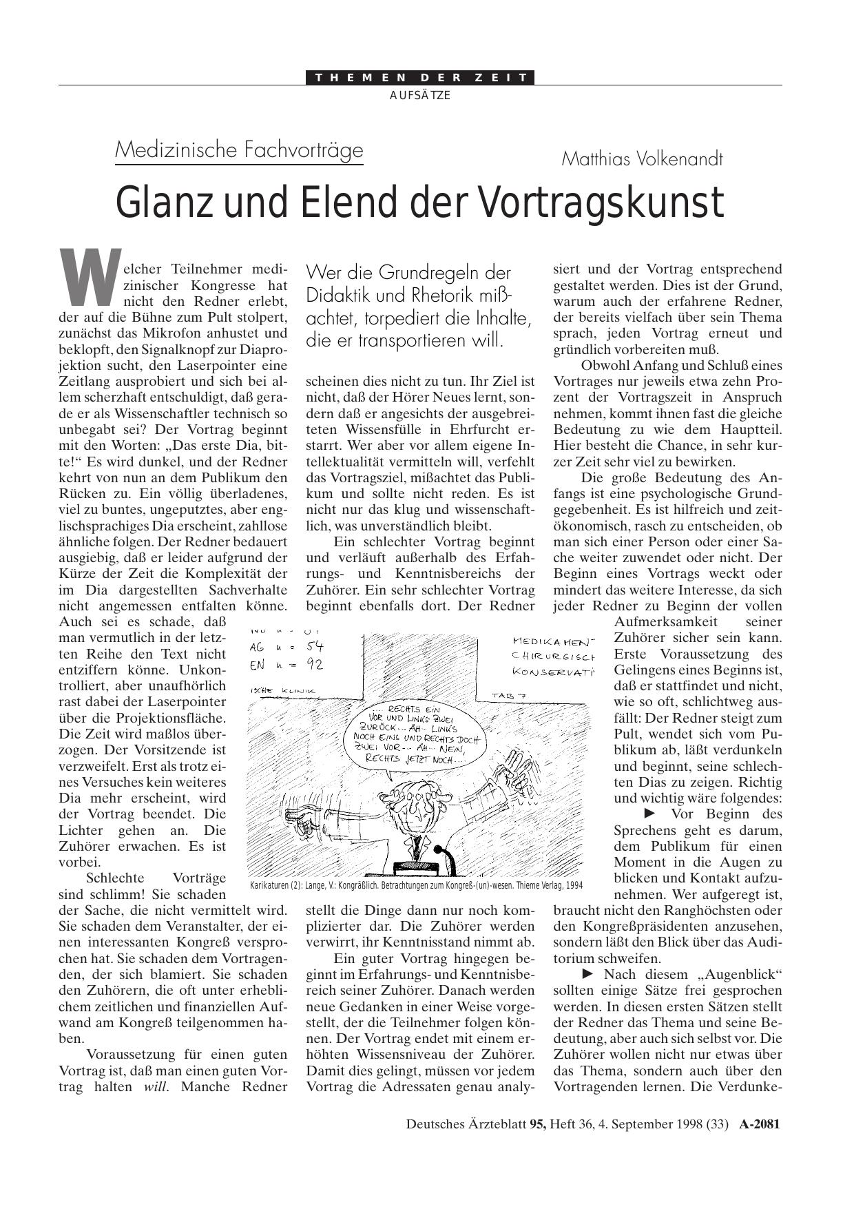 Vorschauseite 1: Medizinische Fachvorträge: Glanz und Elend der Vortragskunst
