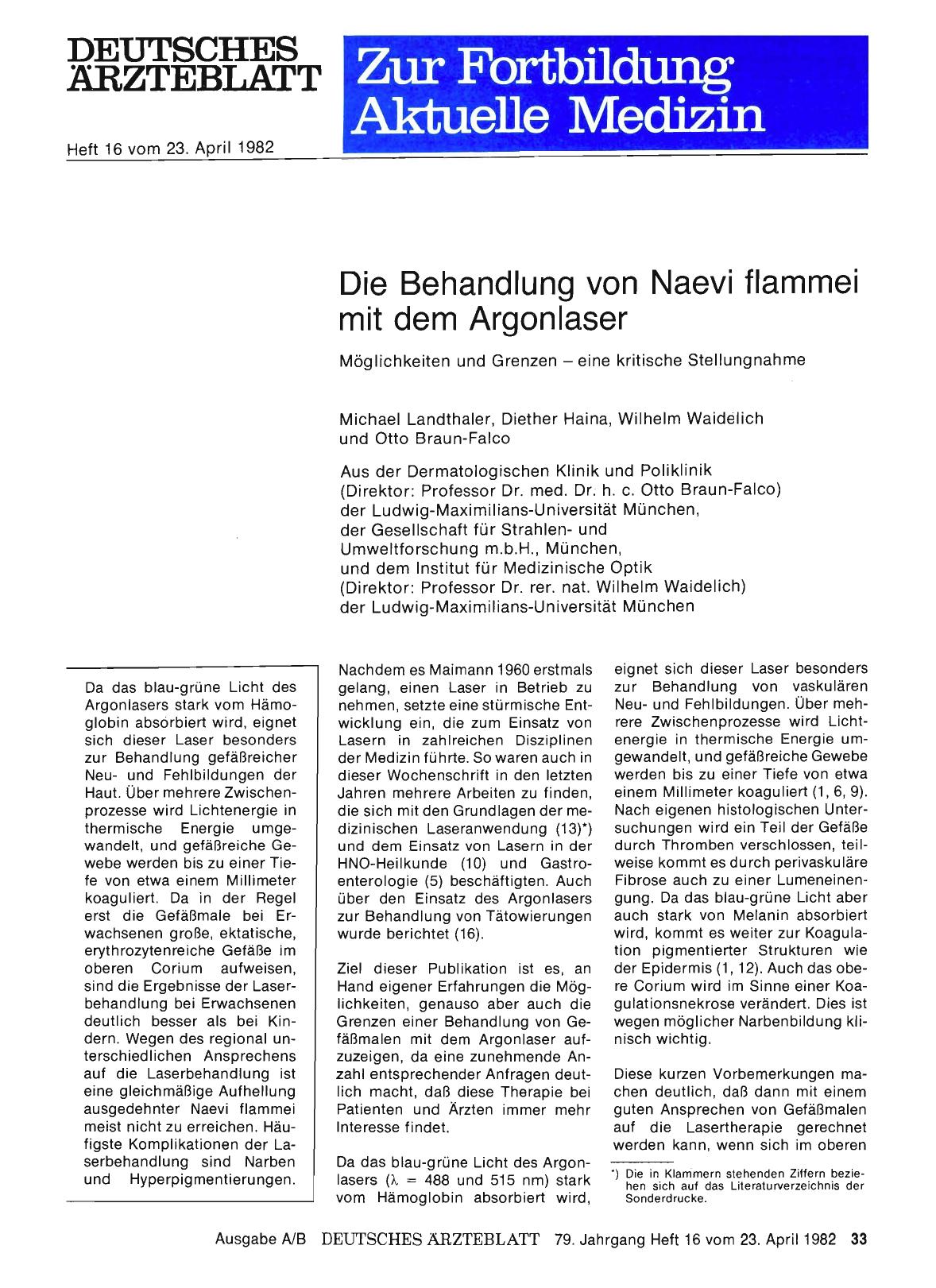 Vorschauseite 1: Die Behandlung von Naevi flammei mit dem Argonlaser
