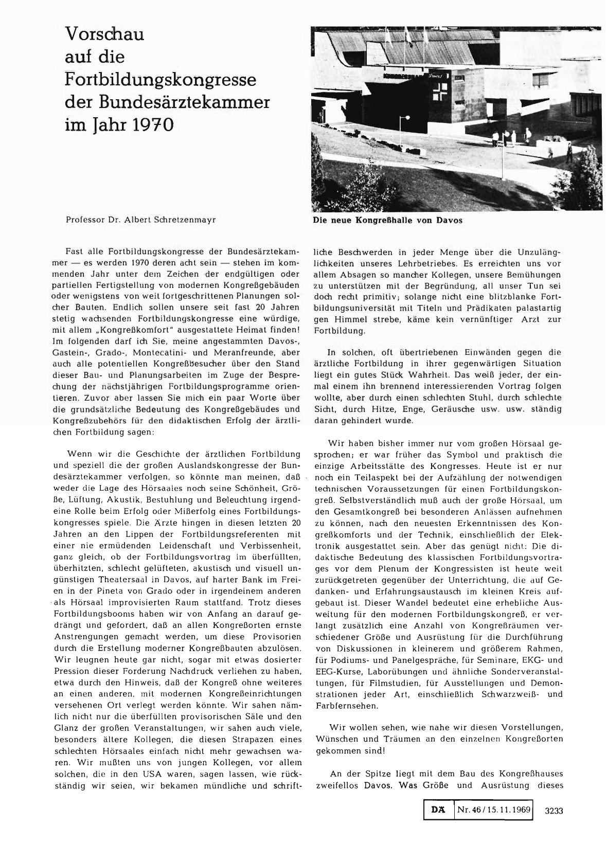 Vorschauseite 1: Vorschau auf die Fortbildungskongresse der Bundesärztekammer im Jahr 1970
