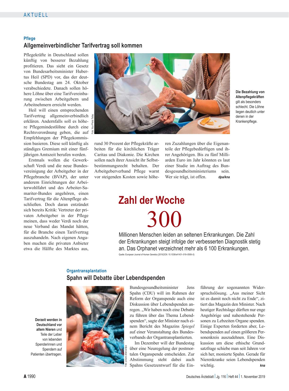 Vorschauseite 1: Pflege: Allgemeinverbindlicher Tarifvertrag soll kommen