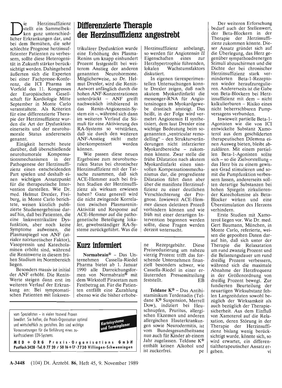 Vorschauseite 1: Differenzierte Therapie der Herzinsuffizienz angestrebt