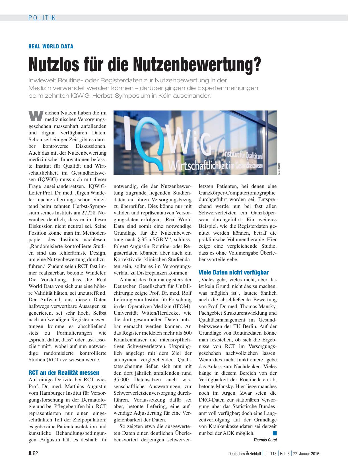 Vorschauseite 1: Real World Data: Nutzlos für die Nutzenbewertung?