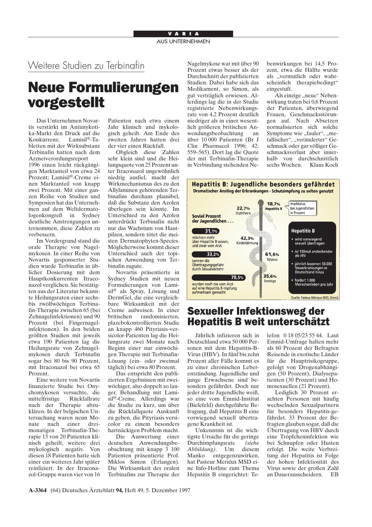 Vorschauseite 1: Weitere Studien zu Terbinafin: Neue Formulierungen vorgestellt