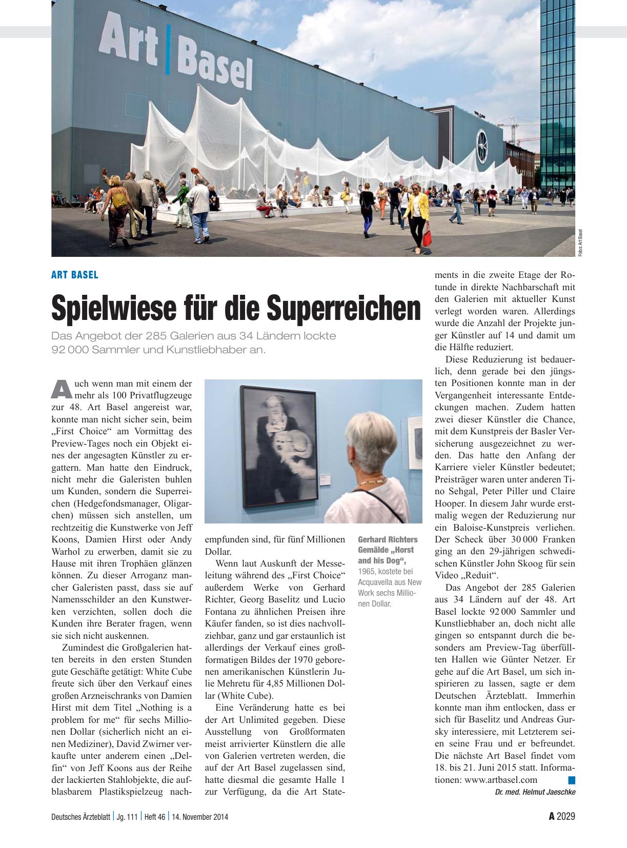 Vorschauseite 1: Art Basel: Spielwiese für die Superreichen