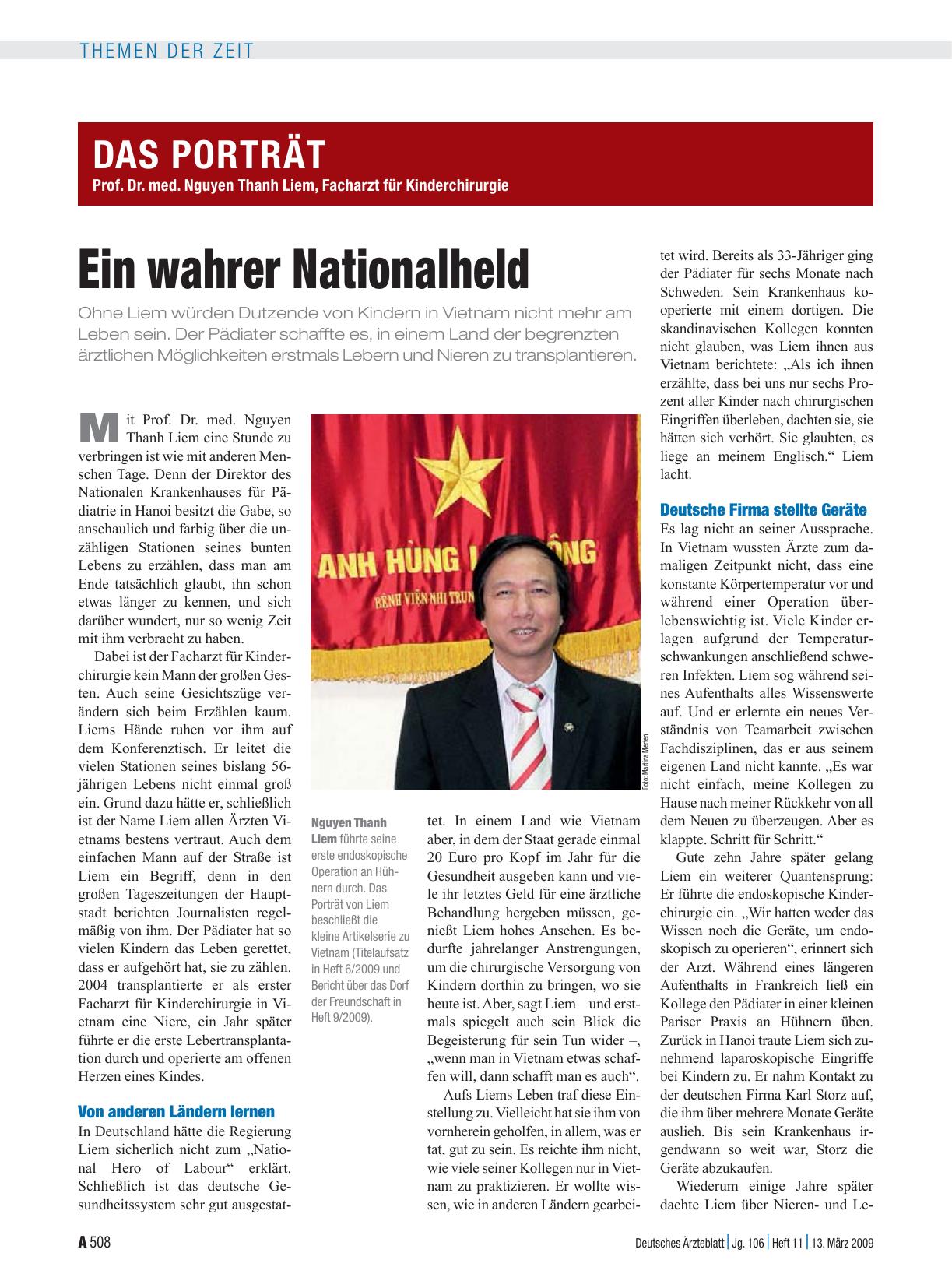Vorschauseite 1: Das Porträt mit Prof. Dr. med. Nguyen Thanh Liem, Facharzt für Kinderchirurgie: Ein wahrer Nationalheld
