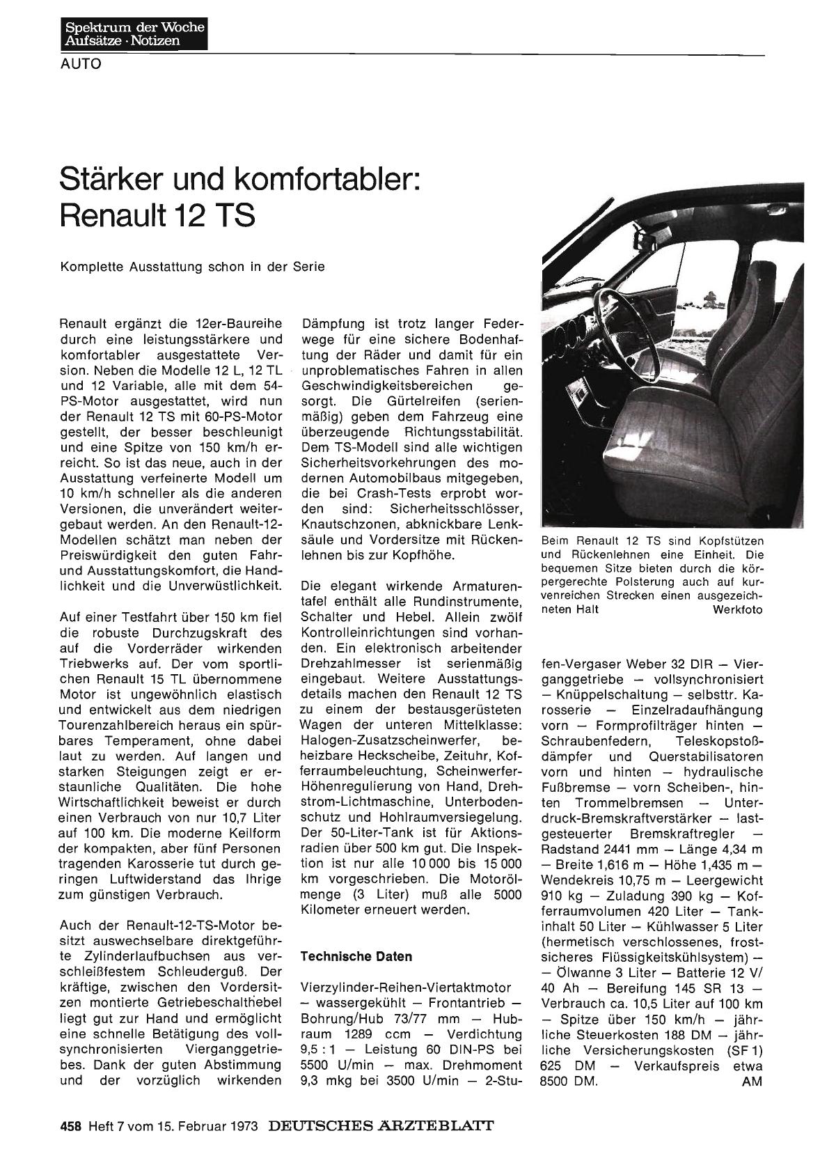 Vorschauseite 1: Stärker und komfortabler: Renault 12 TS — Komplette Ausstattung schon in der Serie