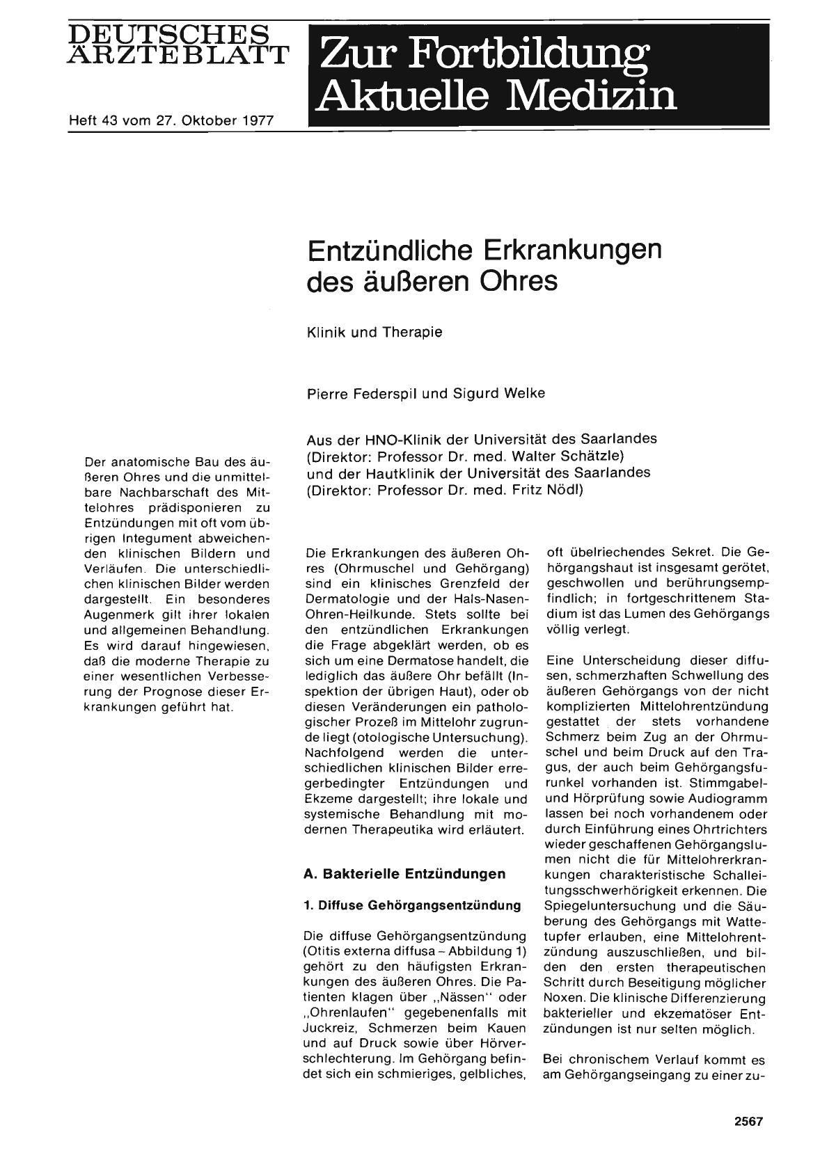 Vorschauseite 1: Entzündliche Erkrankungen des äußeren Ohres: Klinik und Therapie