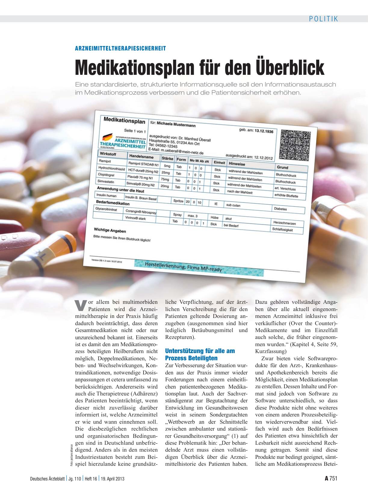 Vorschauseite 1: Arzneimitteltherapiesicherheit: Medikationsplan für den Überblick