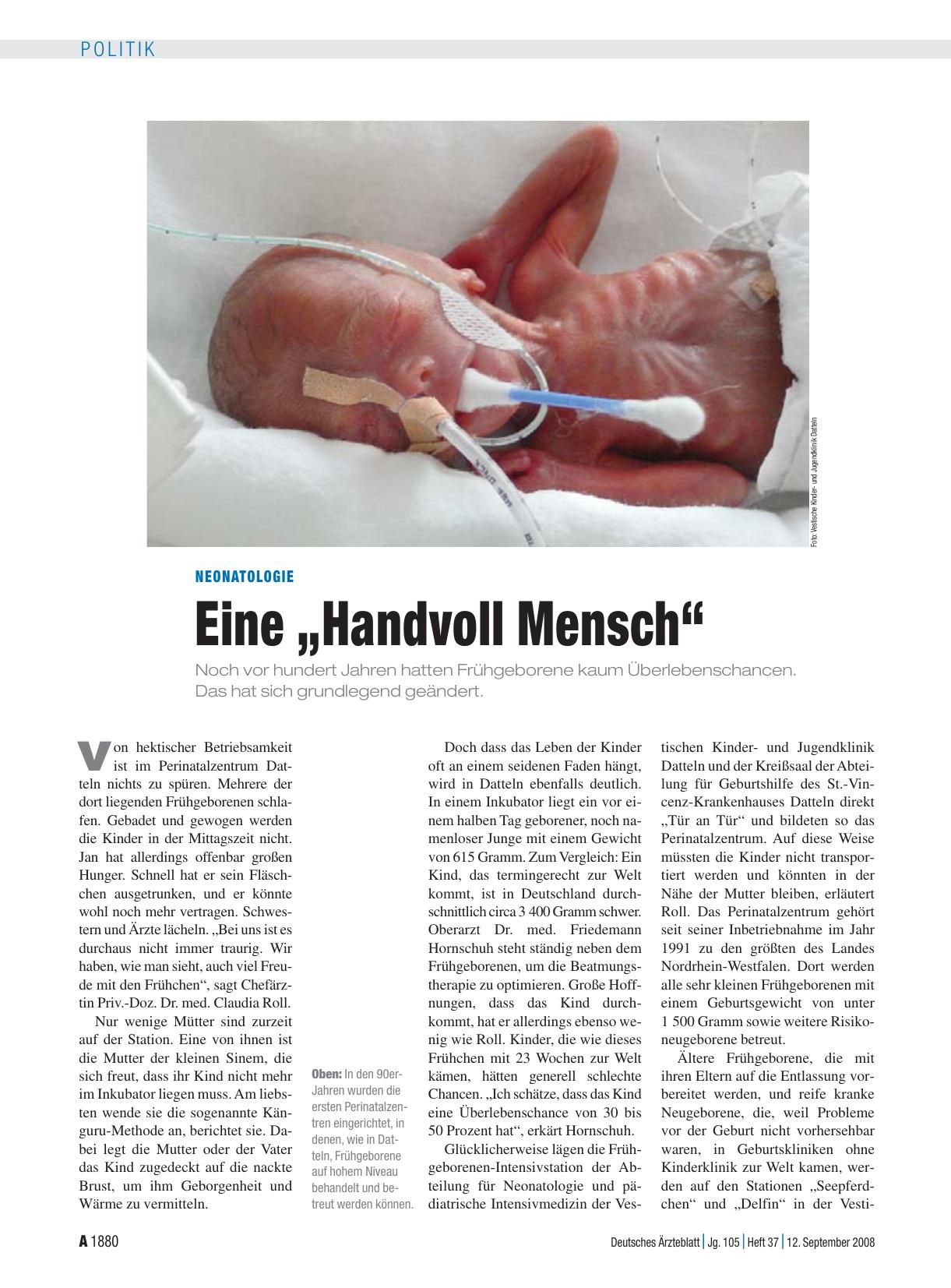 Vorschauseite 1: Neonatologie: Eine „Handvoll Mensch“