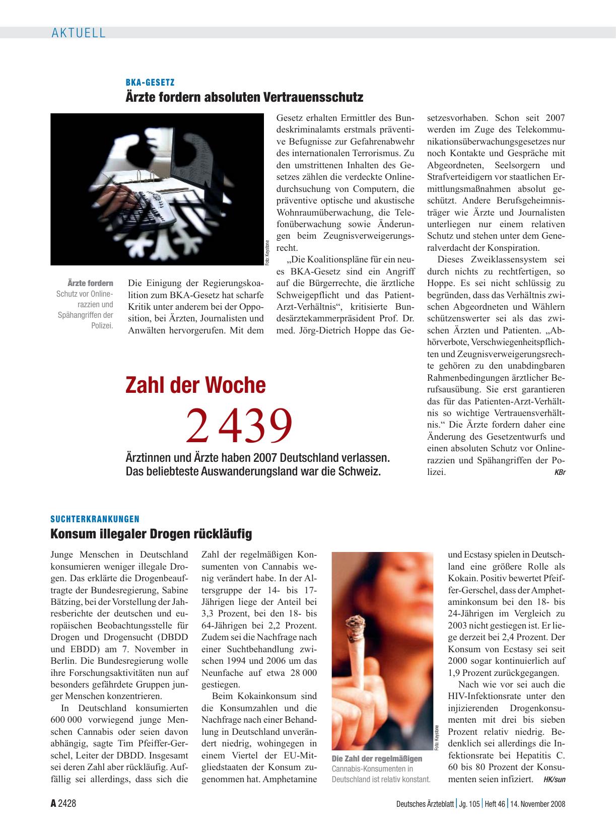 Vorschauseite 1: BKA-Gesetz: Ärzte fordern absoluten Vertrauensschutz