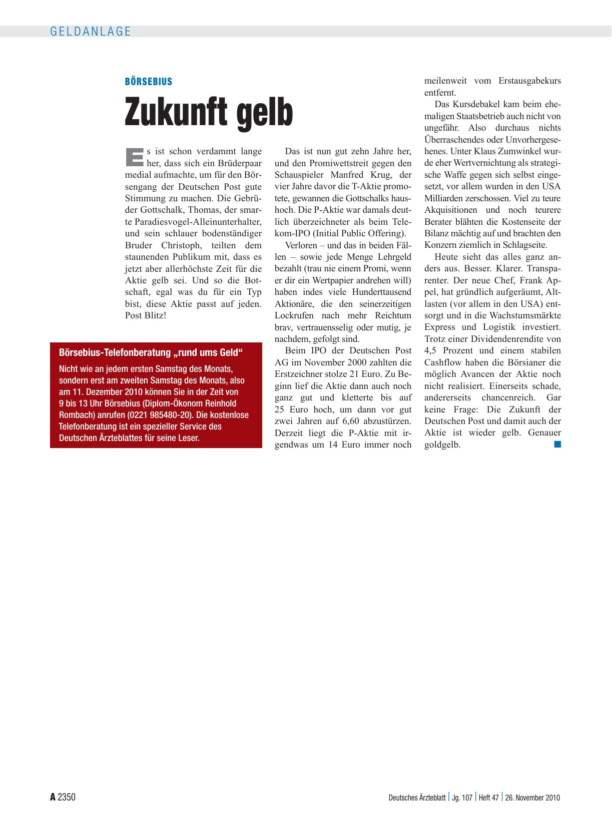 Vorschauseite 1: Börsebius: Zukunft gelb