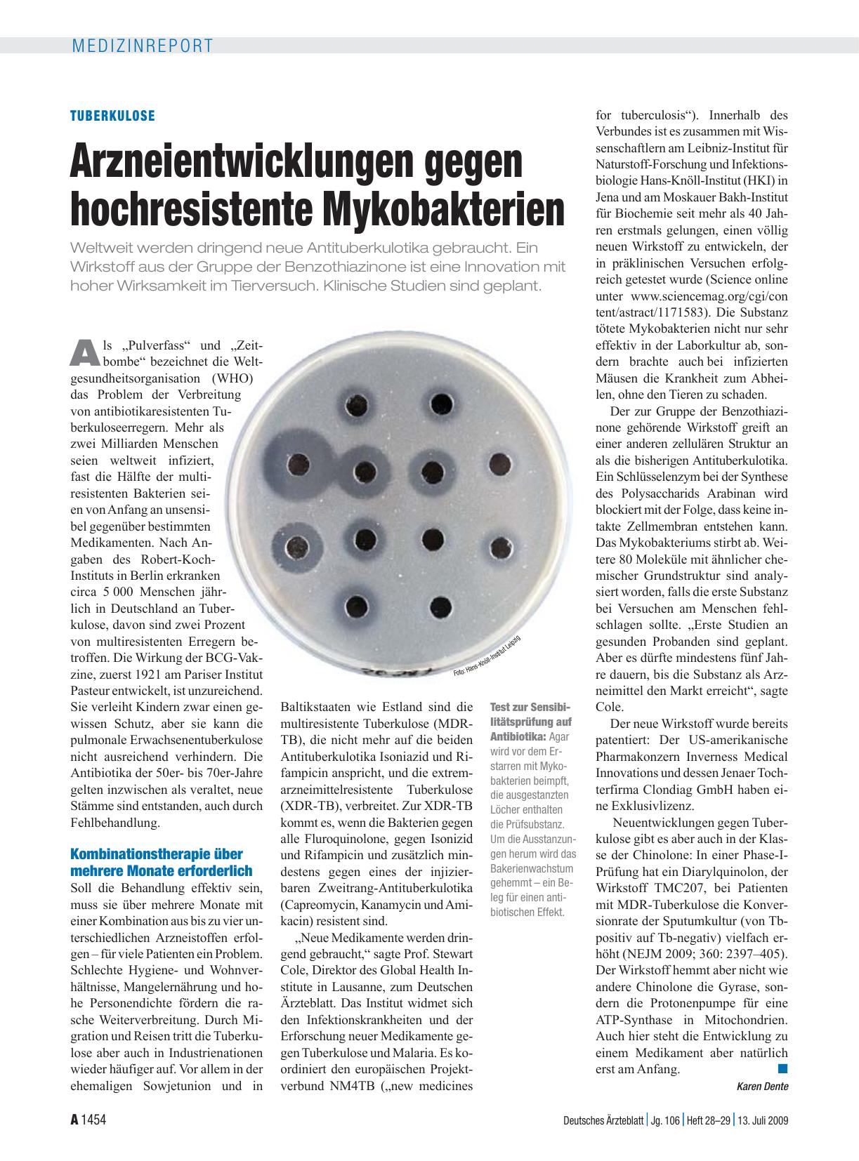 Vorschauseite 1: Tuberkulose: Arzneientwicklungen gegen hochresistente Mykobakterien