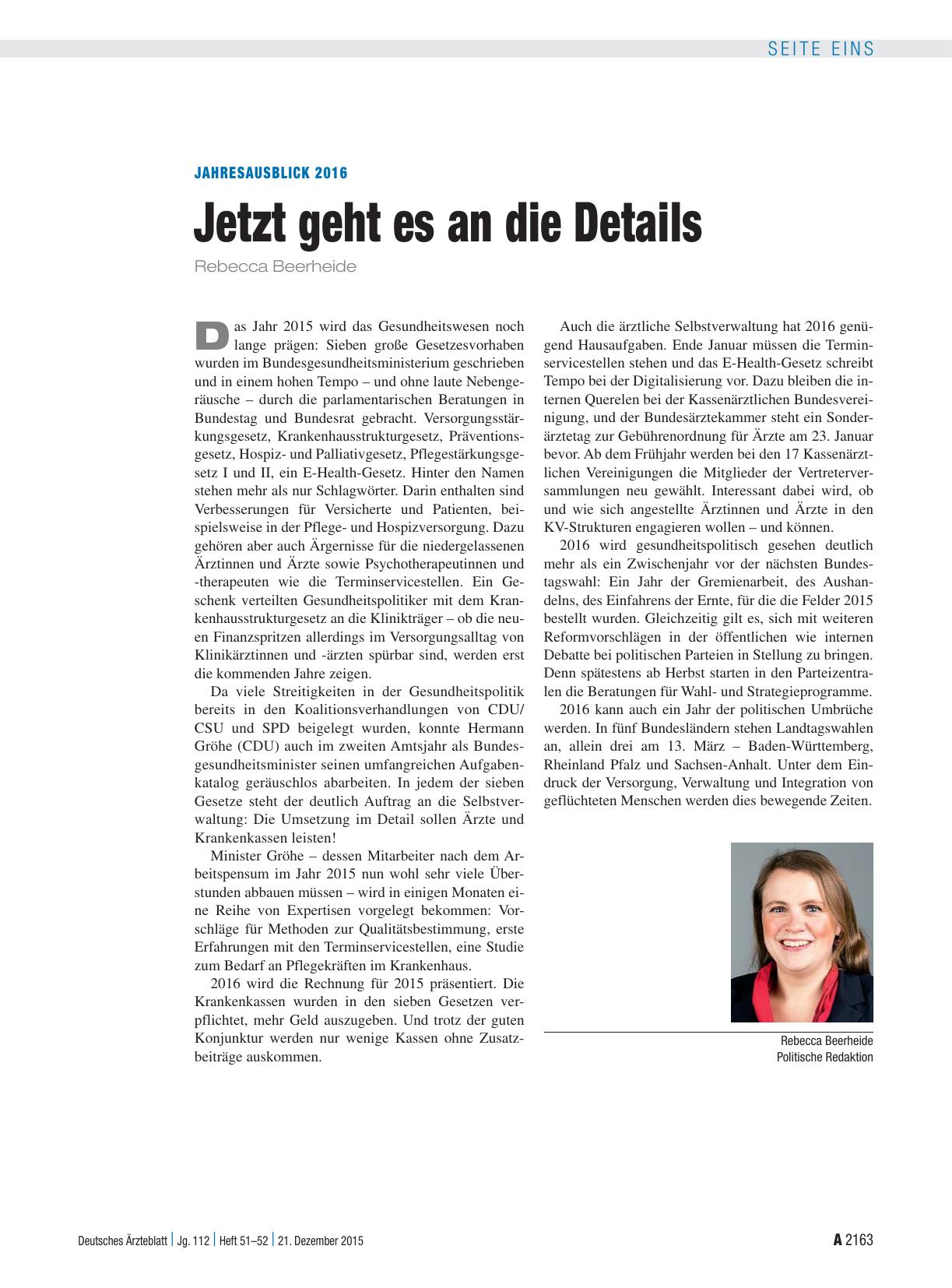 Vorschauseite 1: Jahresausblick 2016: Jetzt geht es an die Details