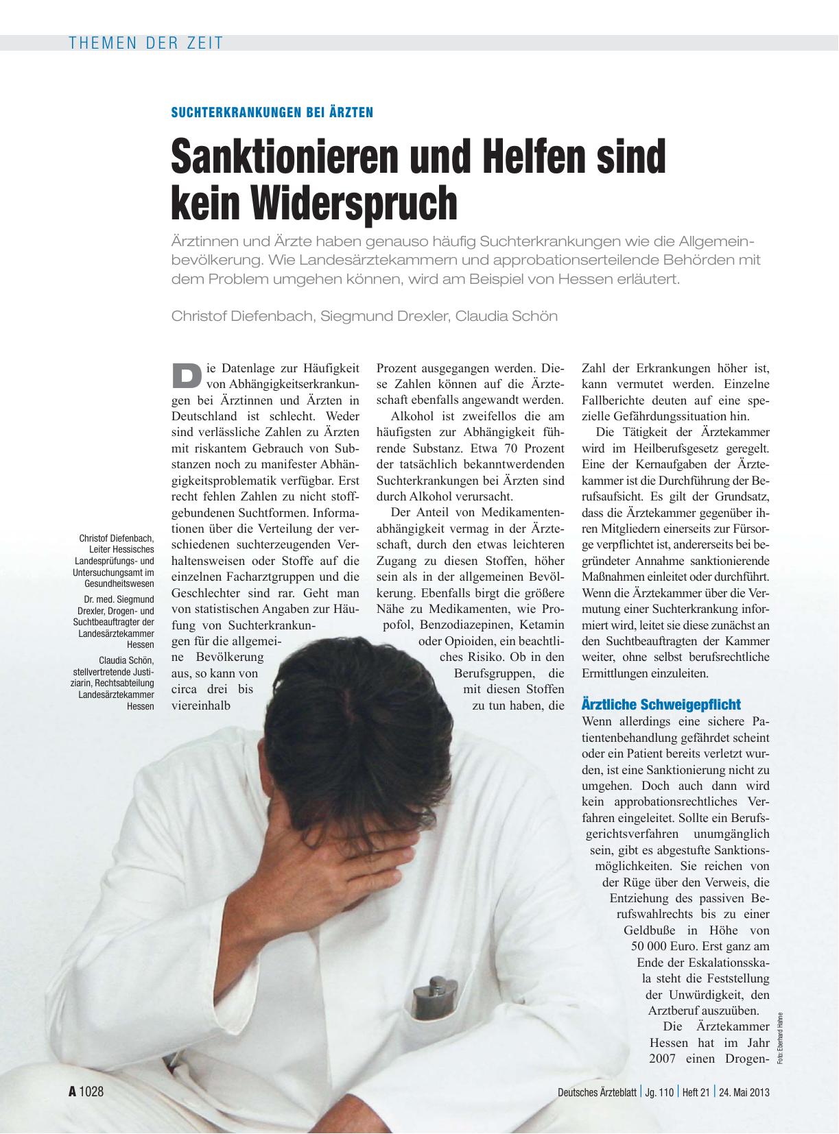 Vorschauseite 1: Suchterkrankungen bei Ärzten: Sanktionieren und Helfen sind kein Widerspruch
