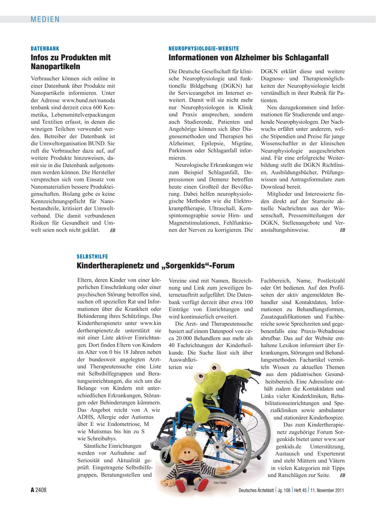 Vorschauseite 1: Selbsthilfe: Kindertherapienetz und „Sorgenkids“-Forum