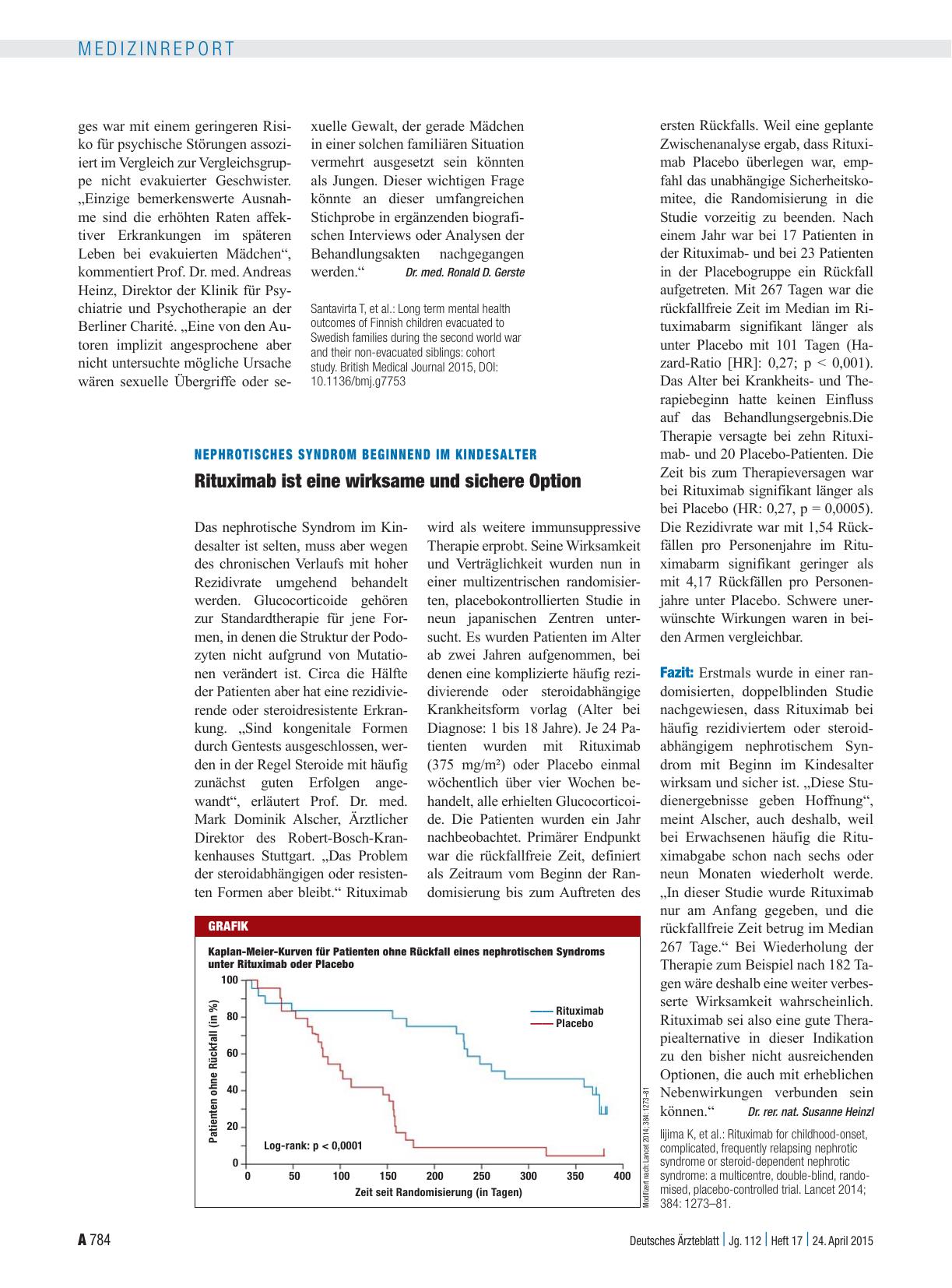 Vorschauseite 1: Nephrotisches Syndrom beginnend im Kindesalter: Rituximab ist eine wirksame und sichere Option