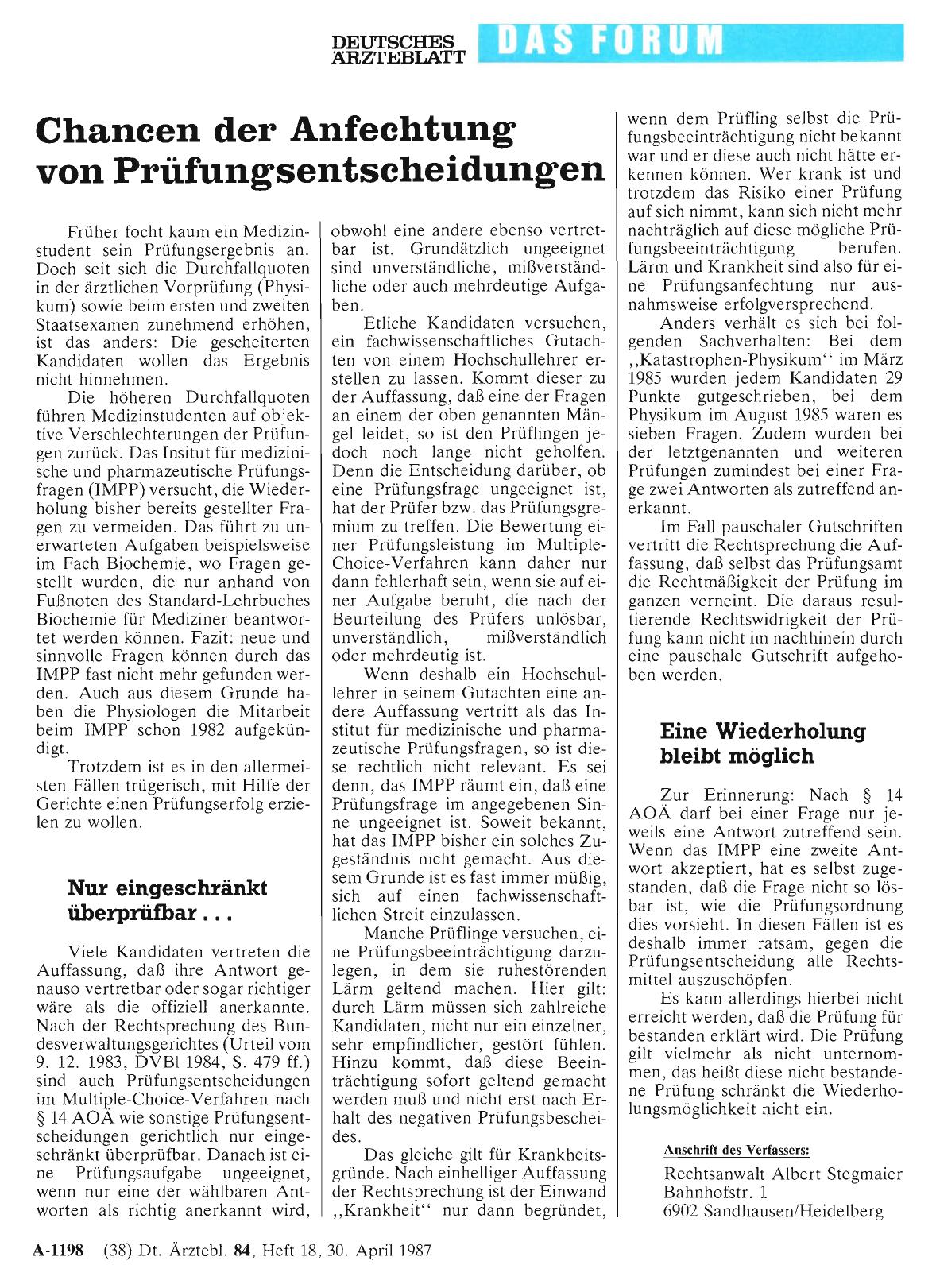 Vorschauseite 1: Chancen der Anfechtung von Prüfungsentscheidungen