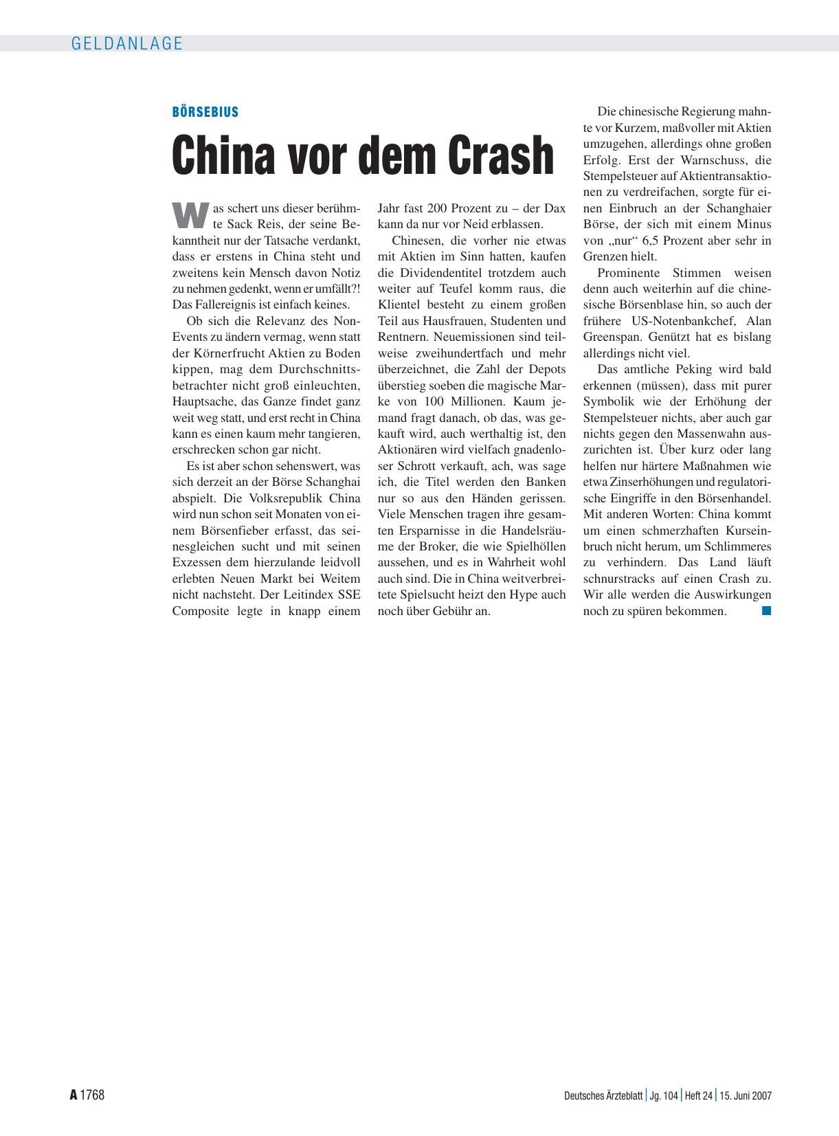 Vorschauseite 1: China vor dem Crash