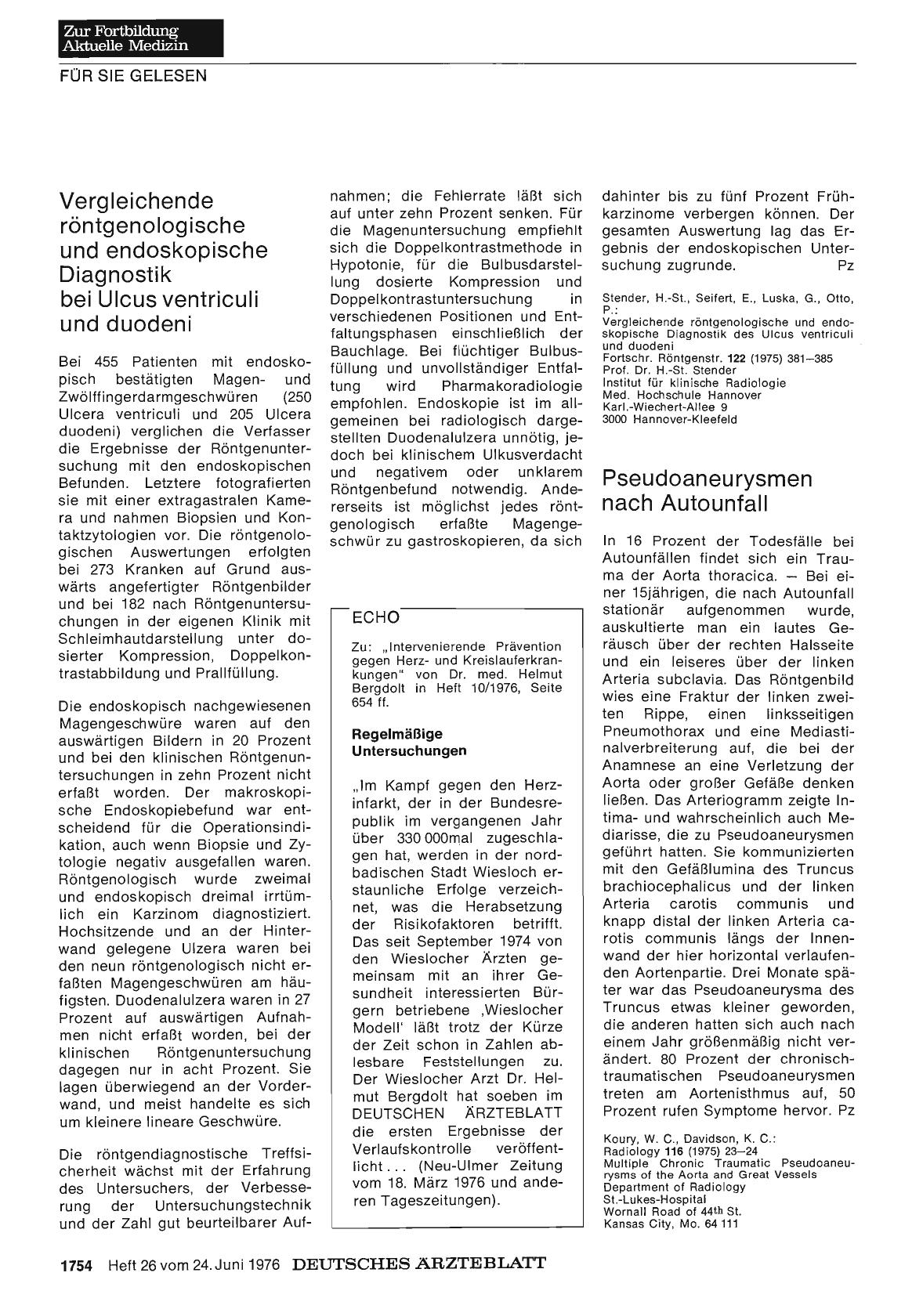 Vorschauseite 1: Vergleichende röntgenologische und endoskopische Diagnostik bei Ulcus ventriculi und duodeni