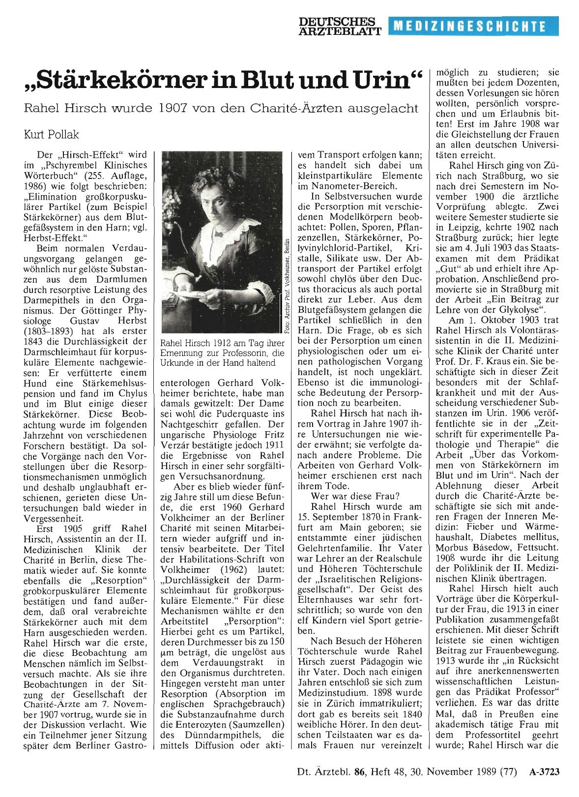 Vorschauseite 1: „Stärkekörner in Blut und Urin”: Rahel Hirsch wurde 1907 von den Charitä-Ärzten ausgelacht