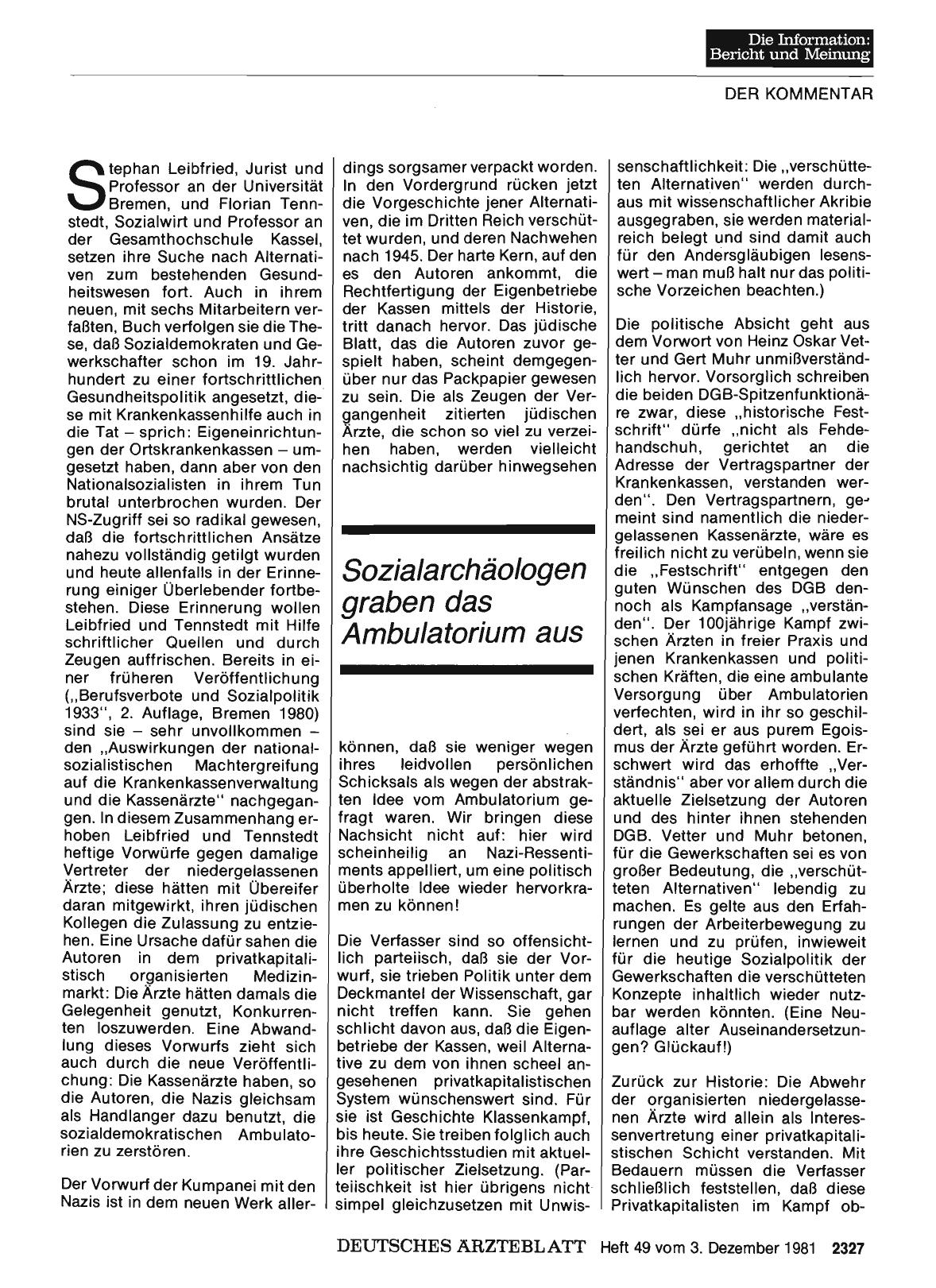 Vorschauseite 1: Sozialarchäologen graben das Ambulatorium aus