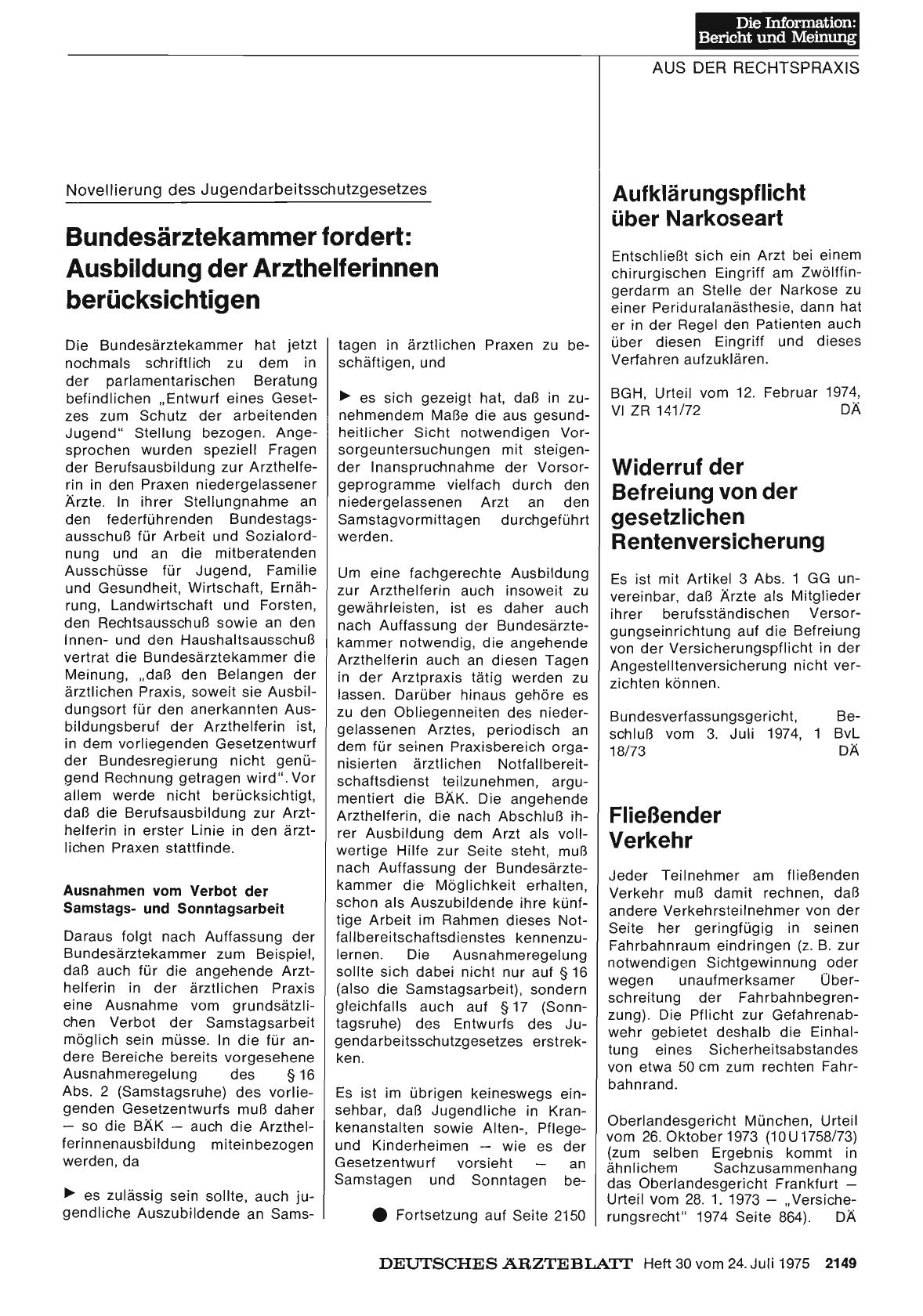 Vorschauseite 1: Novellierung des Jugendarbeitsschutzgesetzes: Bundesärztekammer fordert: Ausbildung der Arzthelferinnen berücksichtigen