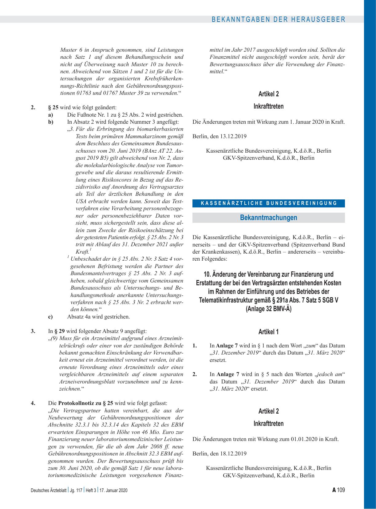 Vorschauseite 1: 10. Änderung der Vereinbarung zur Finanzierung und Erstattung der bei den Vertragsärzten entstehenden Kosten im Rahmen der Einführung und des Betriebes der Telematikinfrastruktur…
