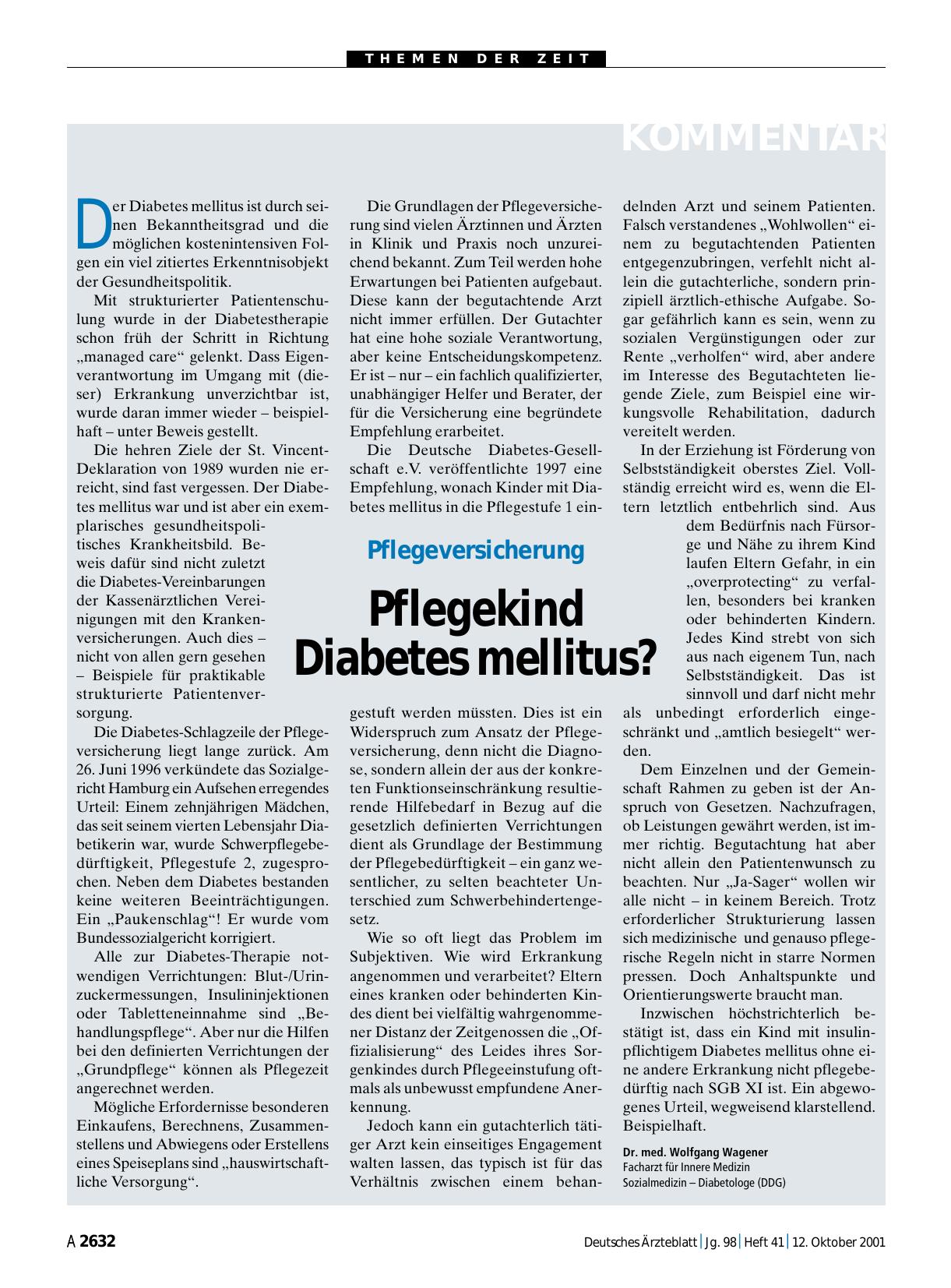 Vorschauseite 1: Pflegeversicherung: Pflegekind Diabetes mellitus?