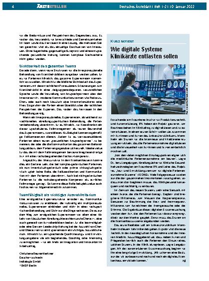 Vorschauseite 1: Wie digitale Systeme Klinikärzte entlasten sollen