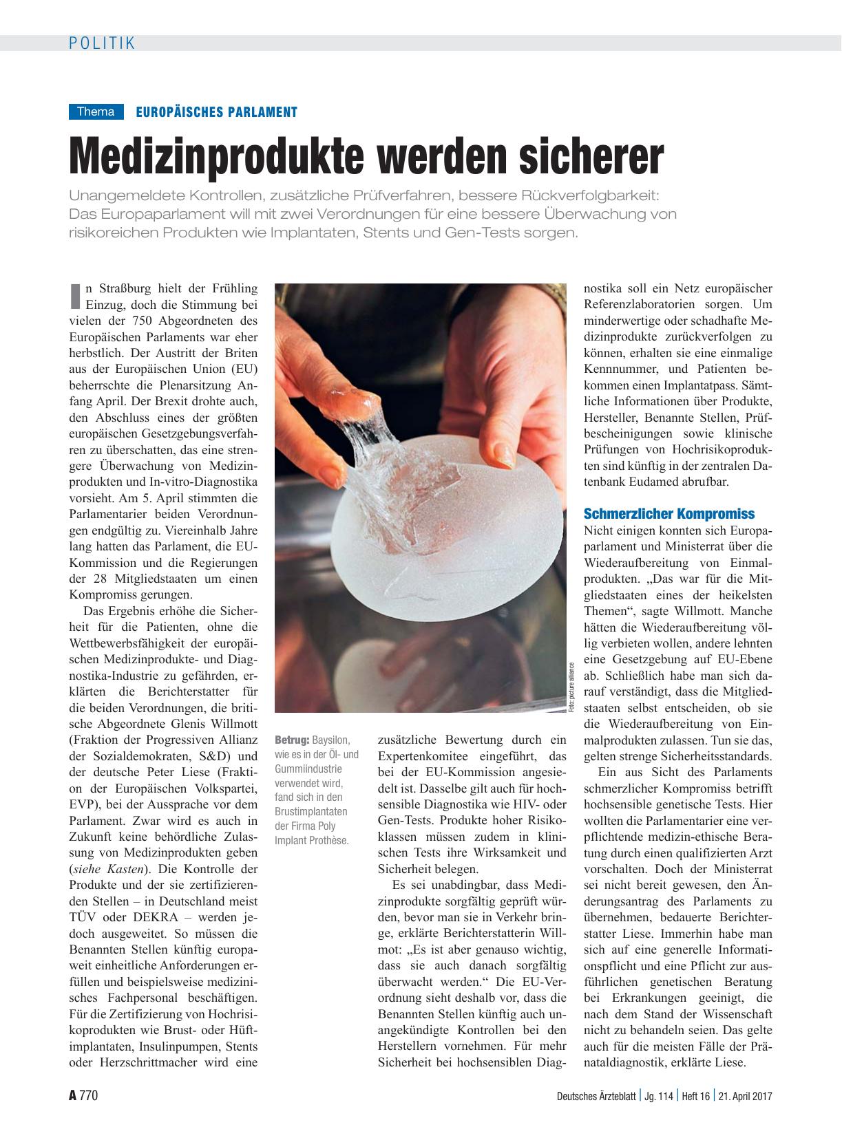 Vorschauseite 1: Europäisches Parlament: Medizinprodukte werden sicherer