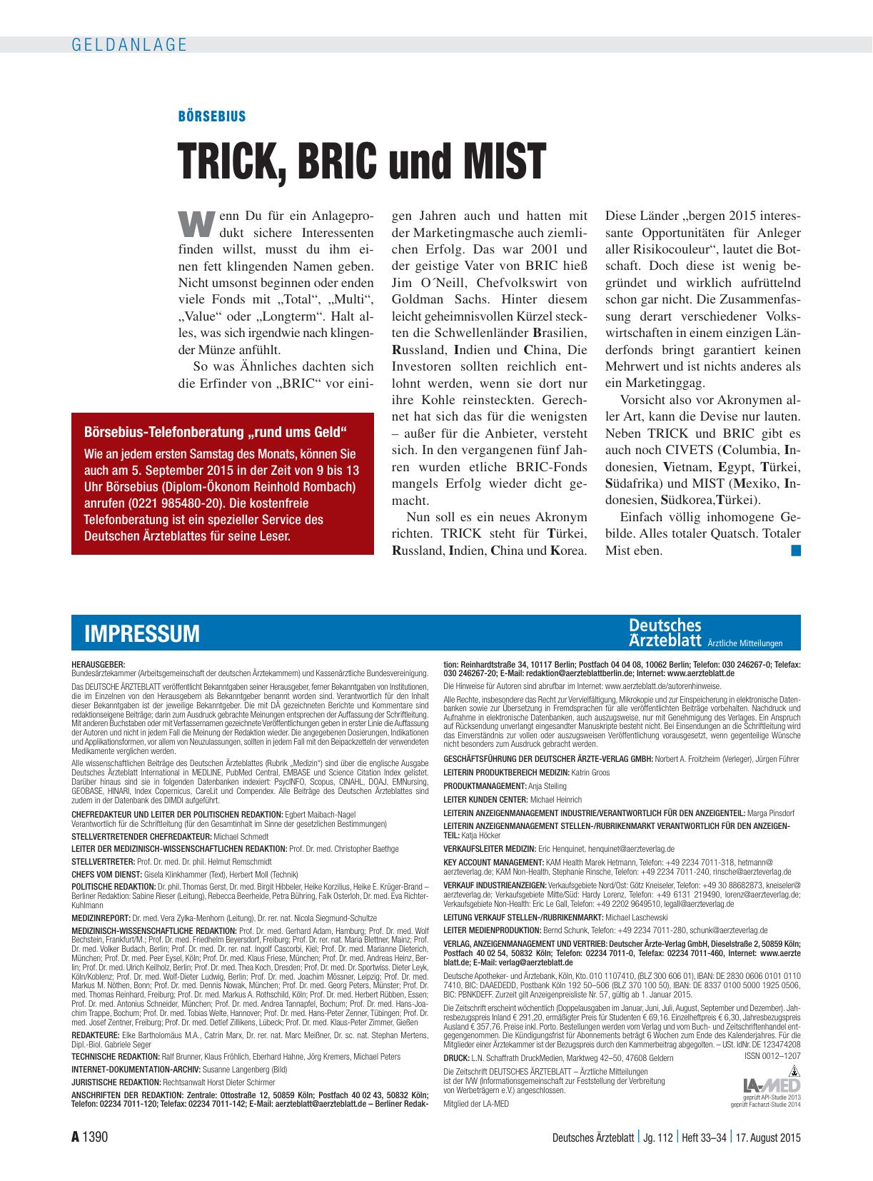 Vorschauseite 1: Börsebius: TRICK, BRIC und MIST