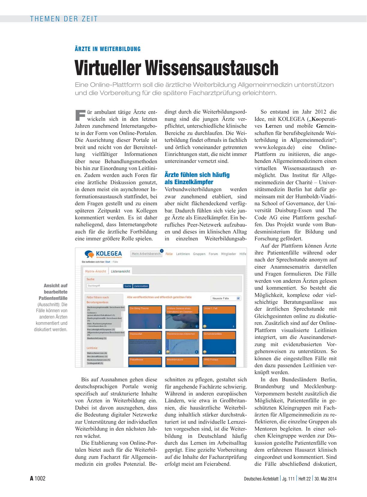 Vorschauseite 1: Ärzte in Weiterbildung: Virtueller Wissensaustausch
