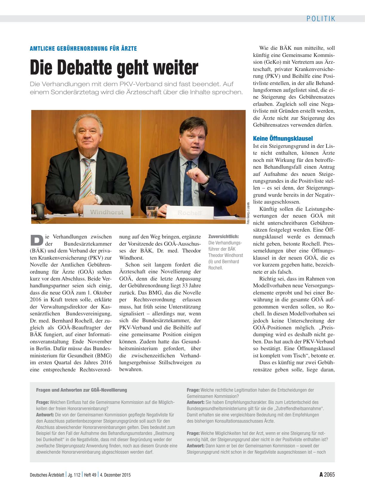 Vorschauseite 1: Amtliche Gebührenordnung für Ärzte: Die Debatte geht weiter