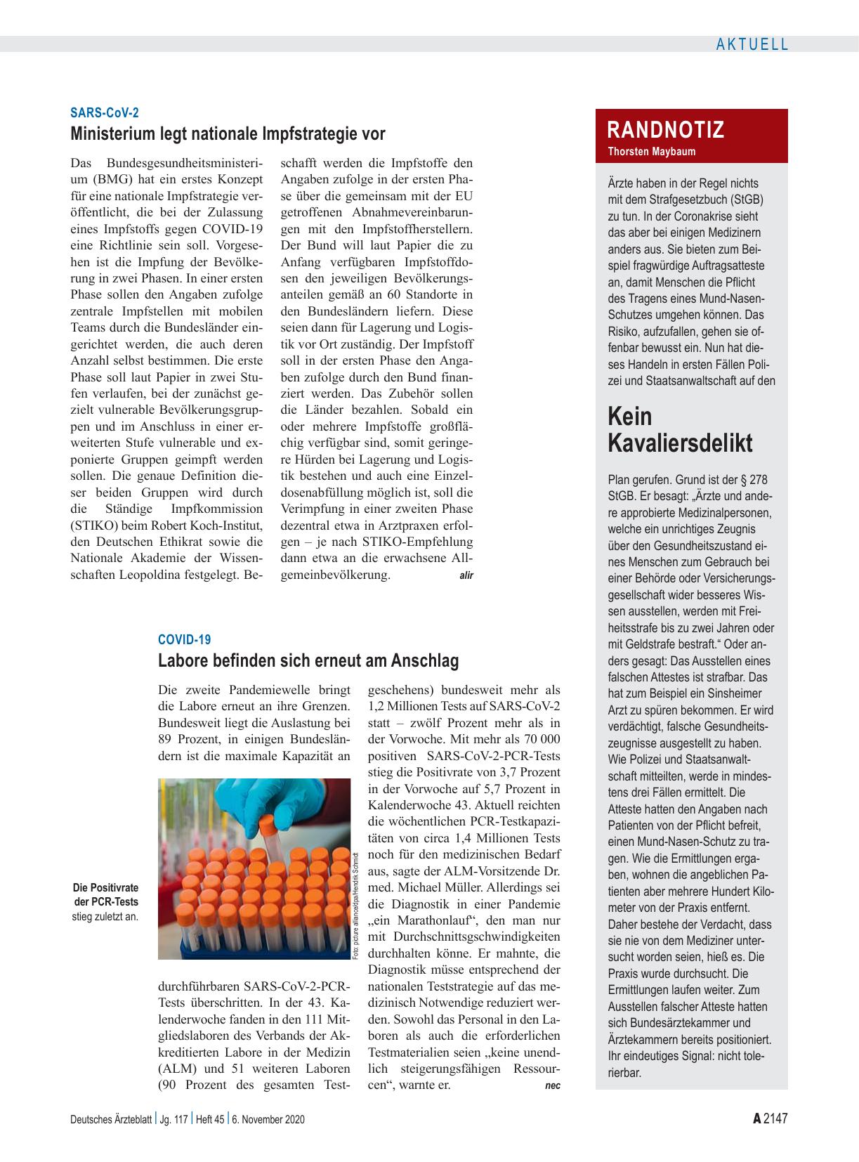 Vorschauseite 1: COVID-19: Labore befinden sich erneut am Anschlag