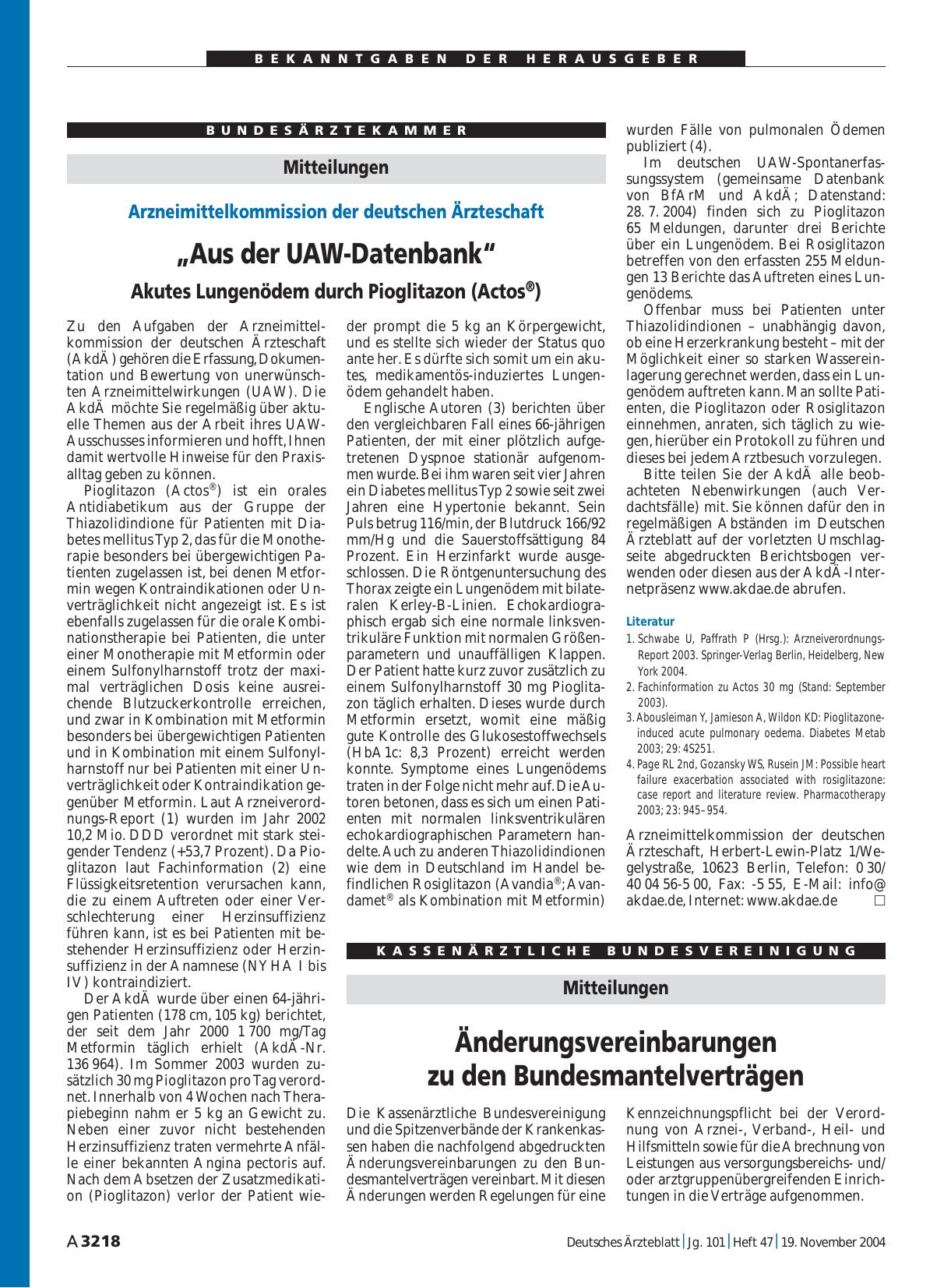Vorschauseite 1: Mitteilungen: „Aus der UAW-Datenbank“