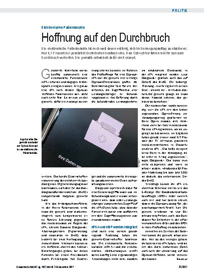 Vorschauseite 1: Elektronische Patientenakte: Hoffnung auf den Durchbruch