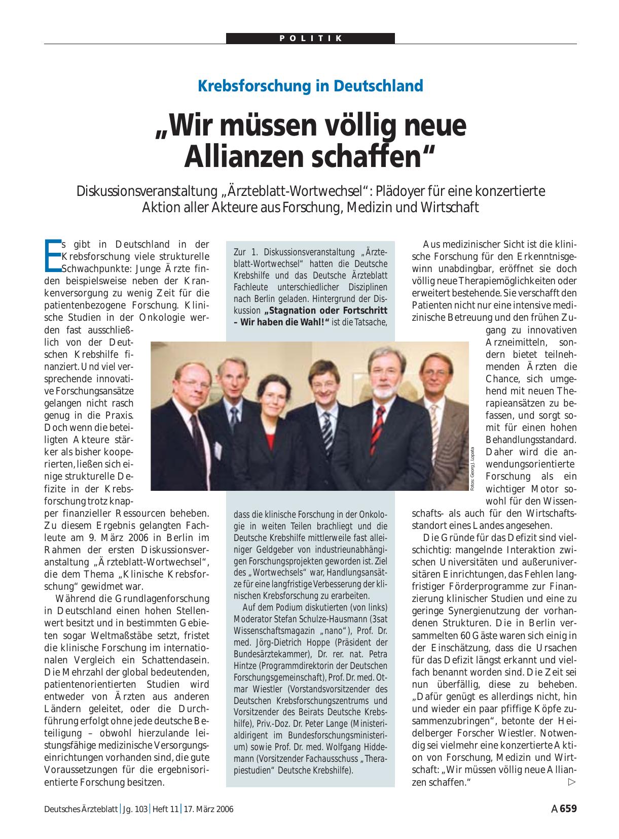 Vorschauseite 1: Krebsforschung in Deutschland: „Wir müssen völlig neue Allianzen schaffen“